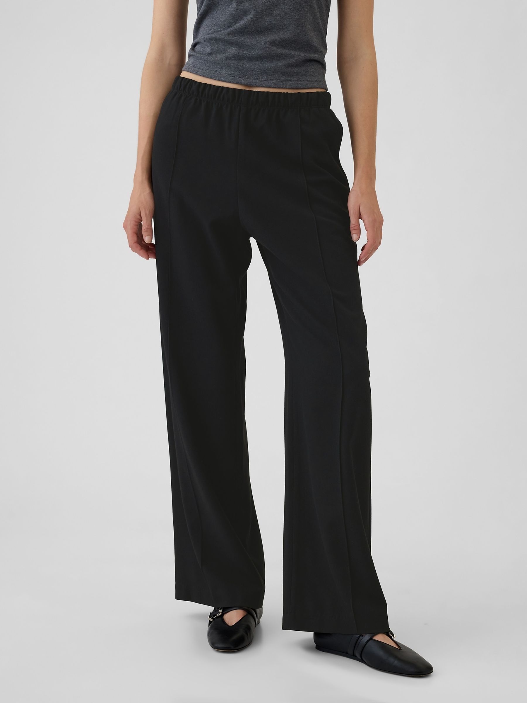 Black Wide-Leg Seamed Pull On Trousers - Image 2 of 5