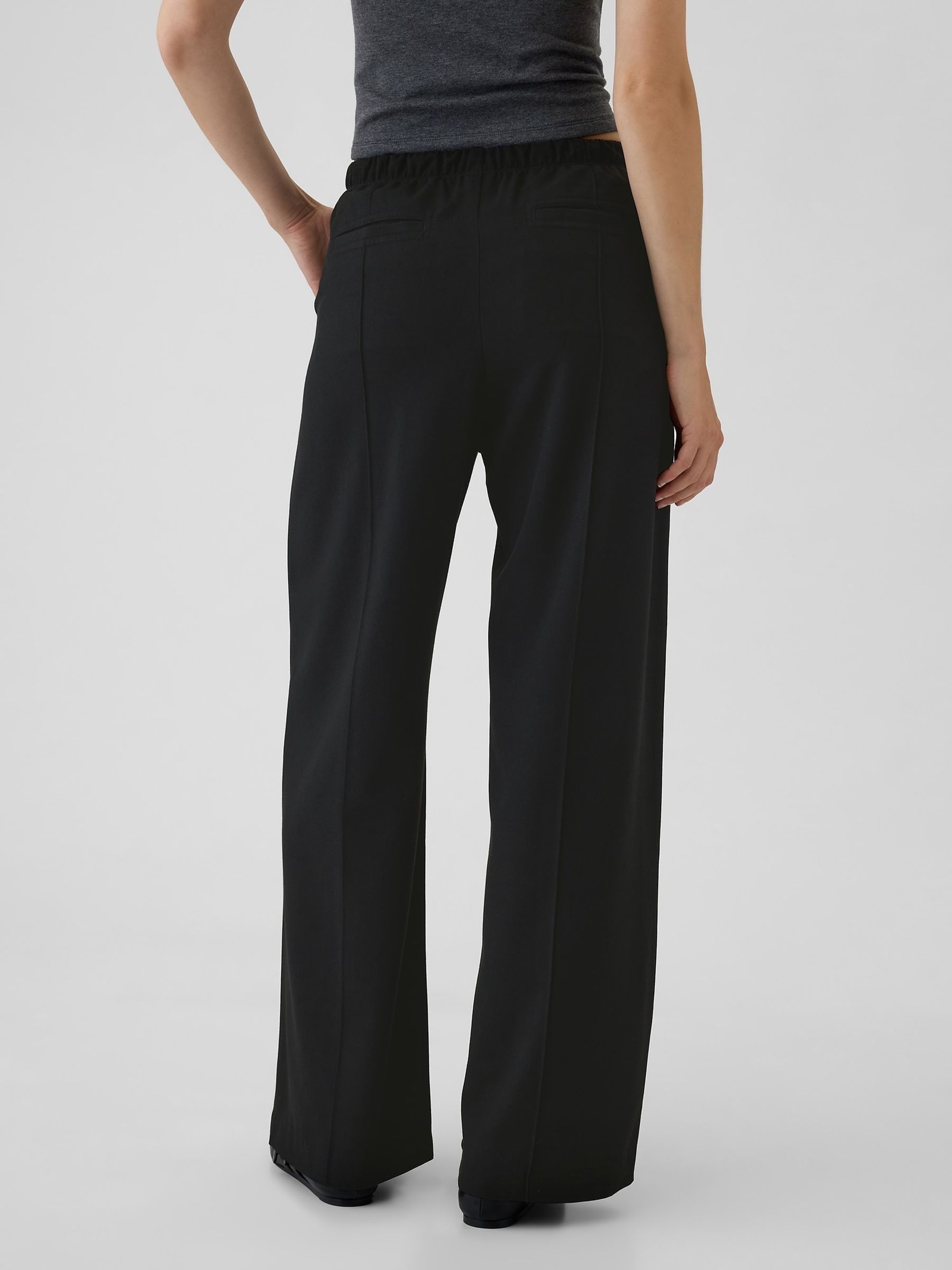 Black Wide-Leg Seamed Pull On Trousers - Image 3 of 5