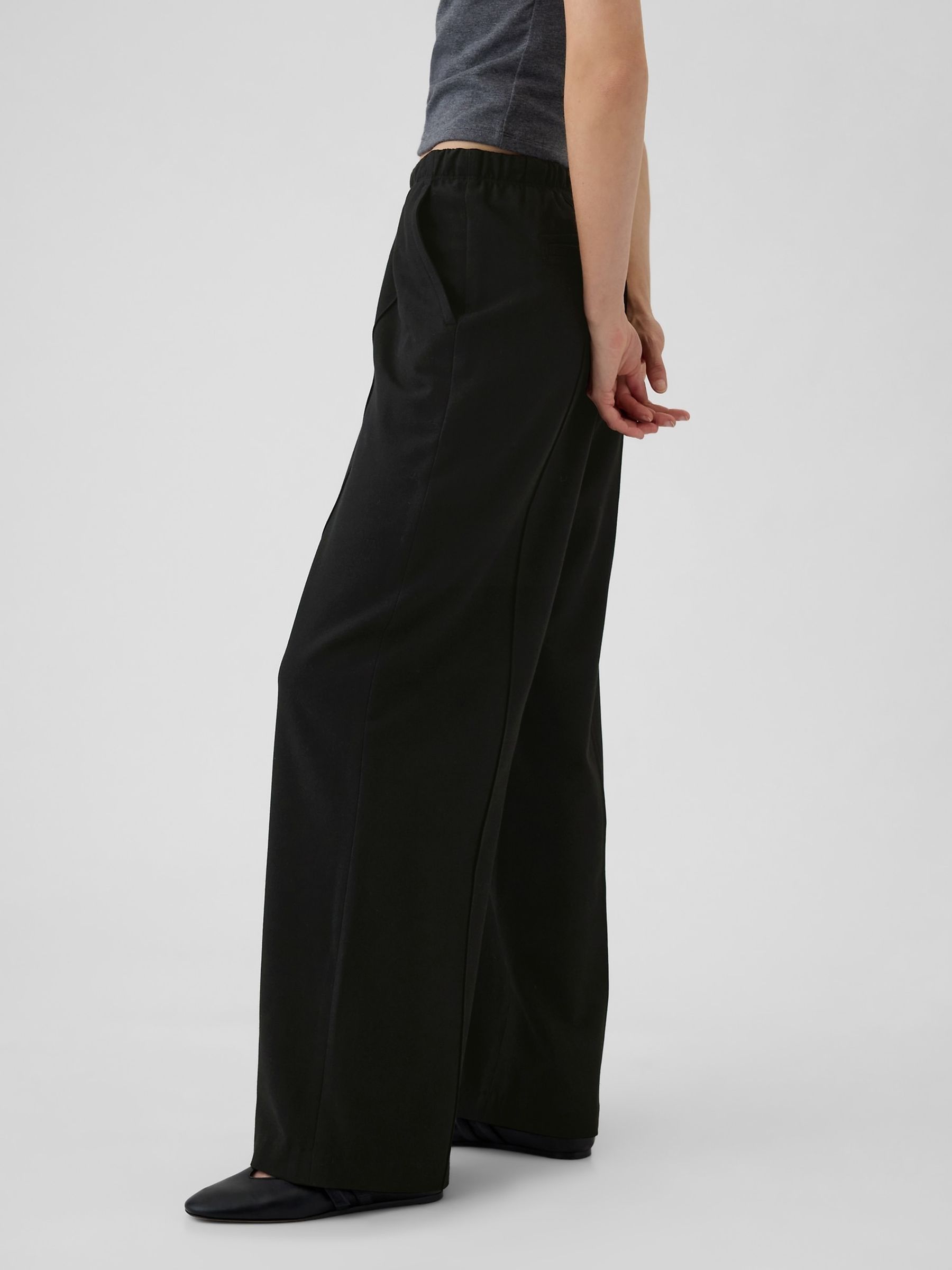 Black Wide-Leg Seamed Pull On Trousers - Image 4 of 5