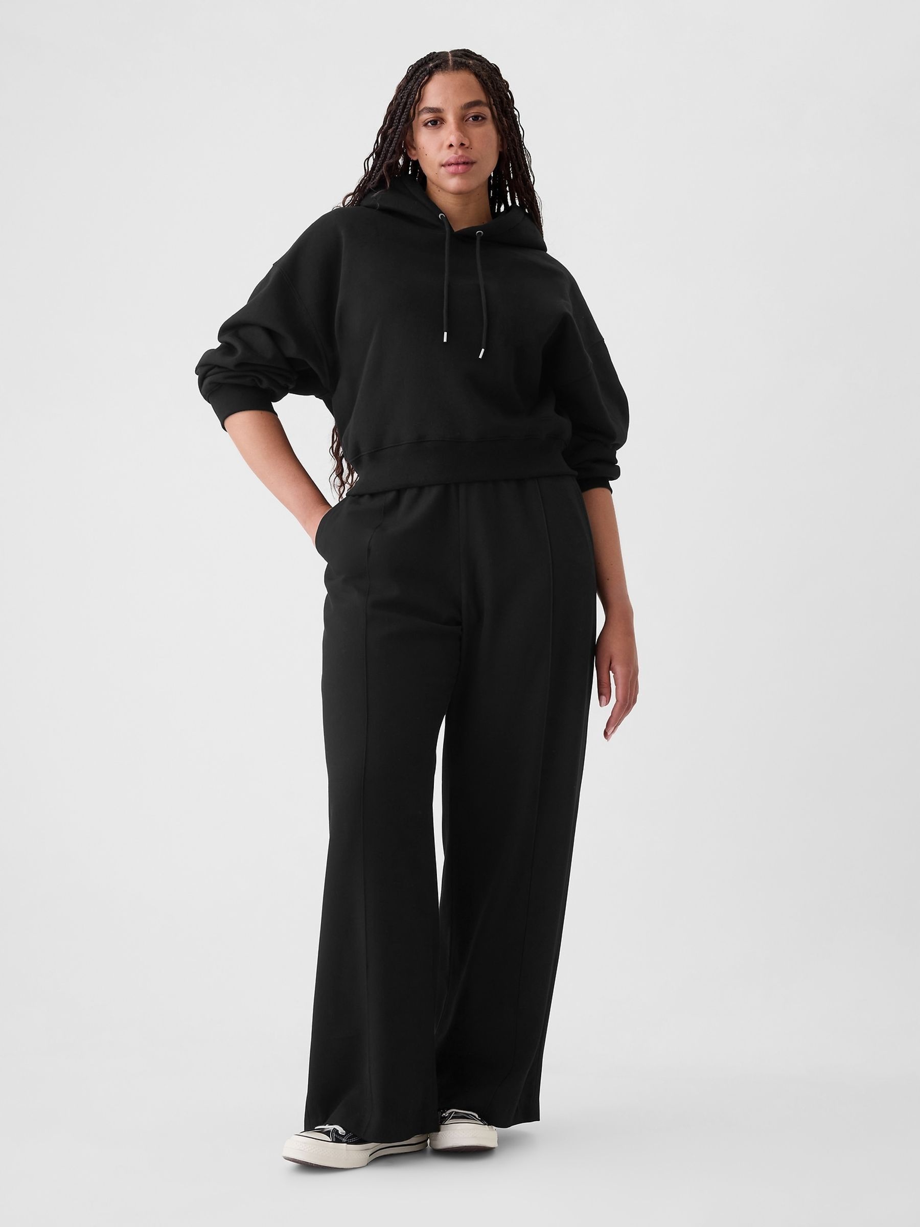 Black Wide-Leg Seamed Pull On Trousers - Image 5 of 5