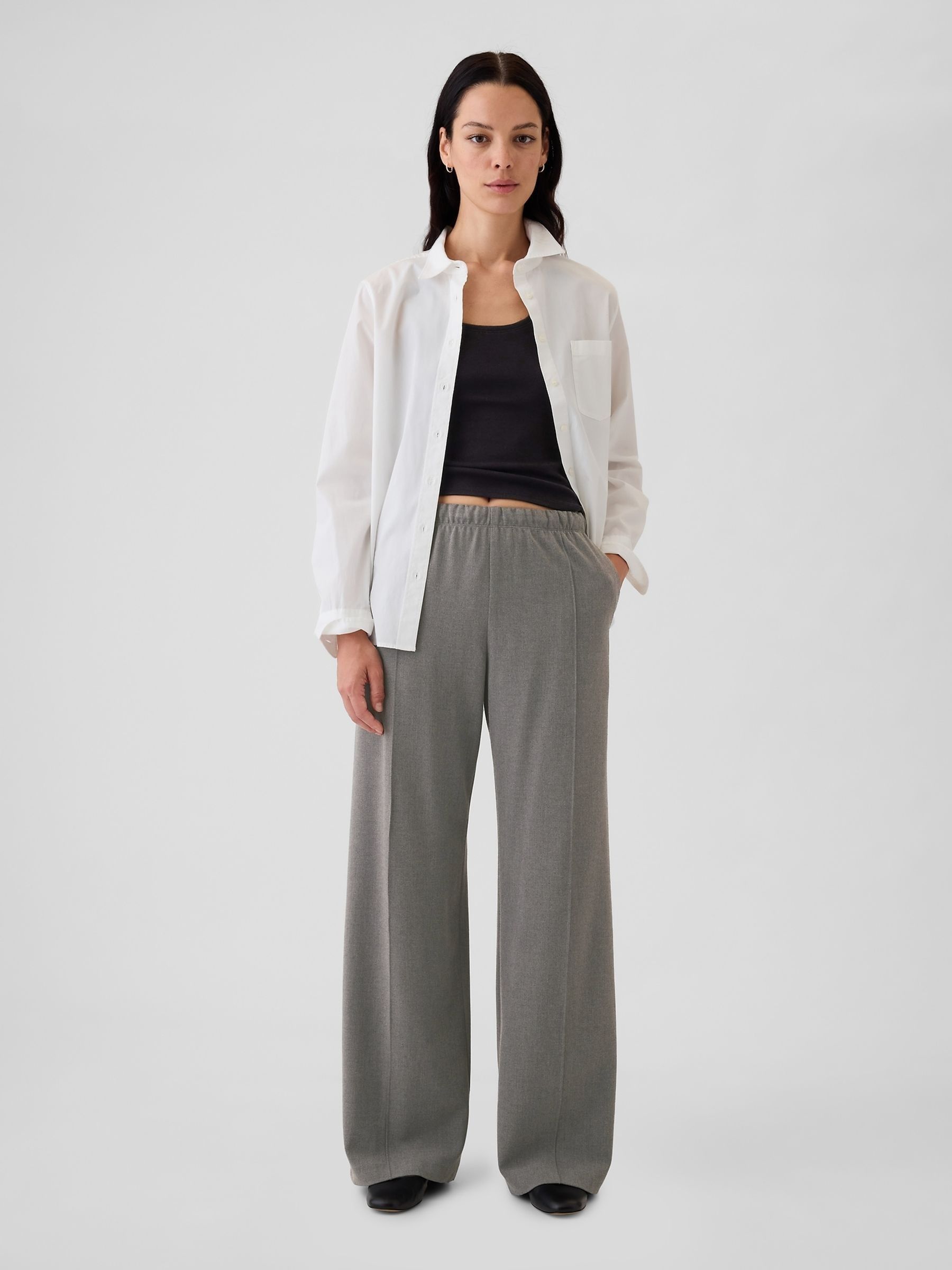 Grey Wide-Leg Seamed Pull On Trousers - Image 1 of 1