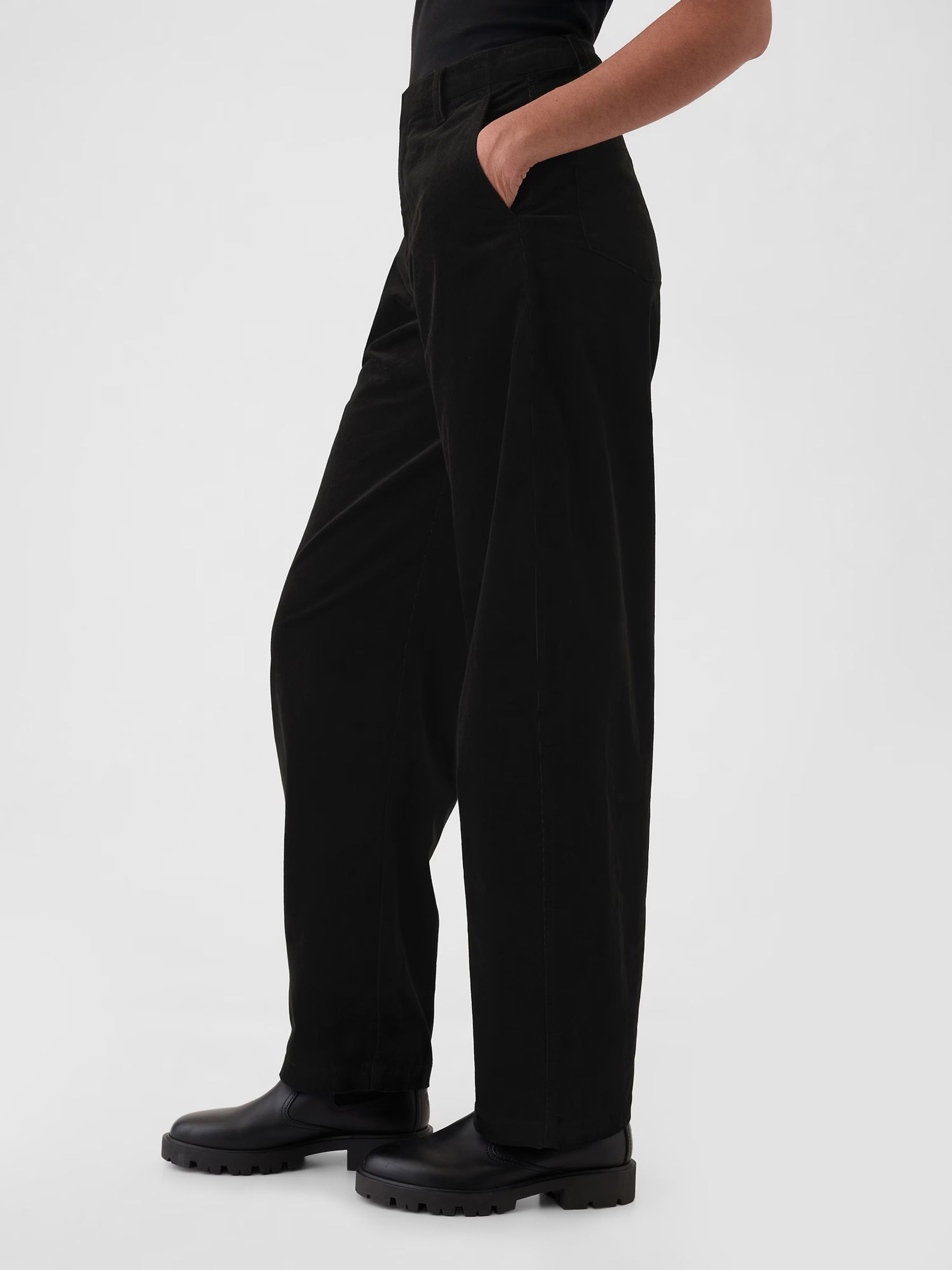 Black 365 High Rise Corduroy Tapered Trousers - Image 3 of 5