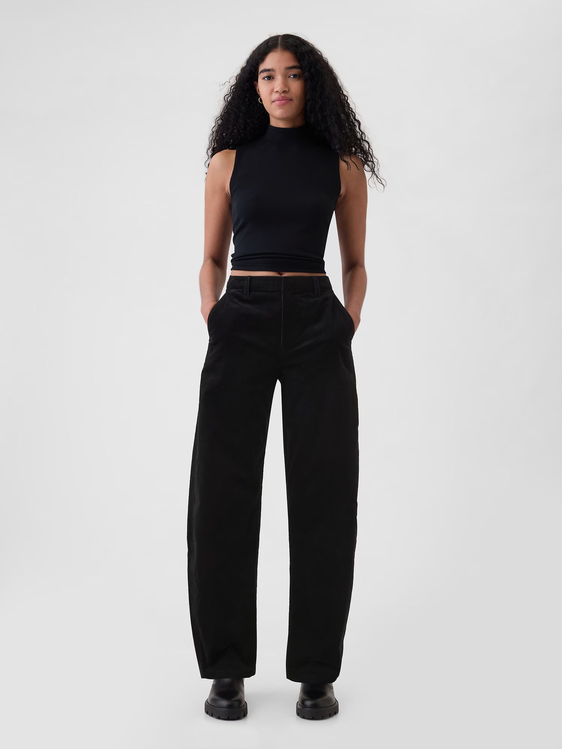 Black 365 High Rise Corduroy Tapered Trousers - Image 4 of 5
