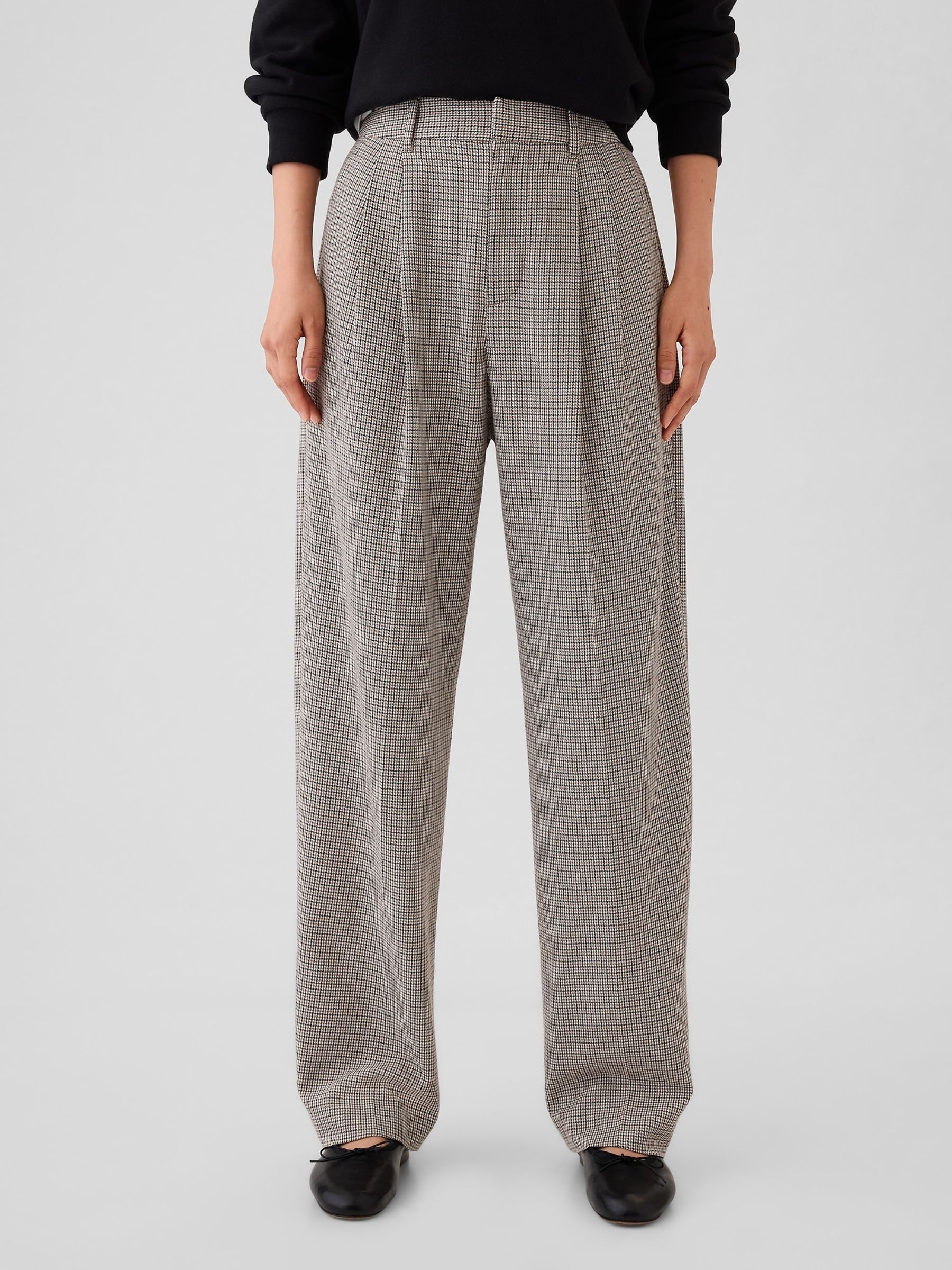 Light Grey Everyday High Waisted Brushed Twill Pleated Taper Trousers - Image 2 of 5