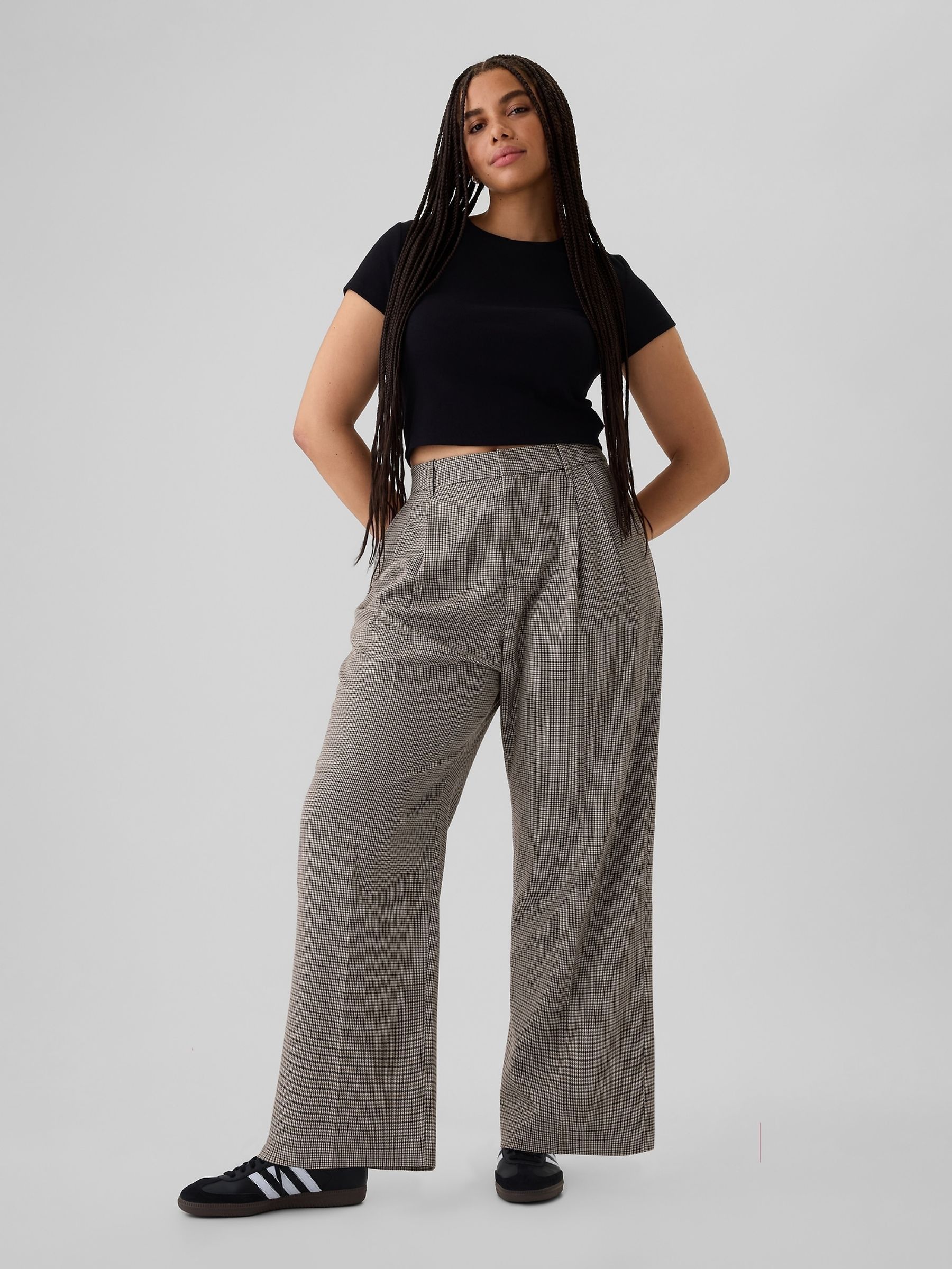 Light Grey Everyday High Waisted Brushed Twill Pleated Taper Trousers - Image 5 of 5