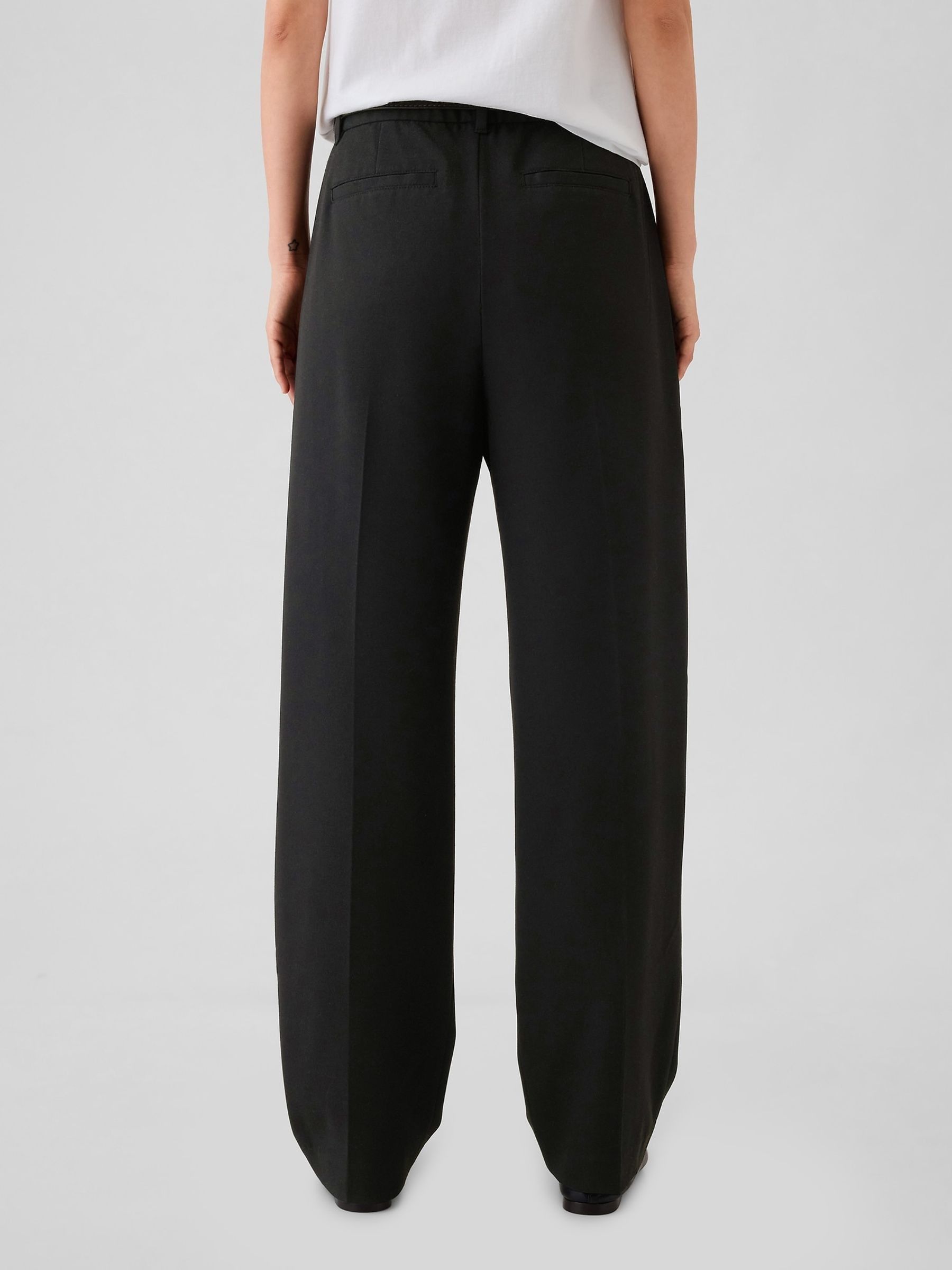 Black Everyday High Waisted Brushed Twill Pleated Taper Trousers - Image 3 of 5