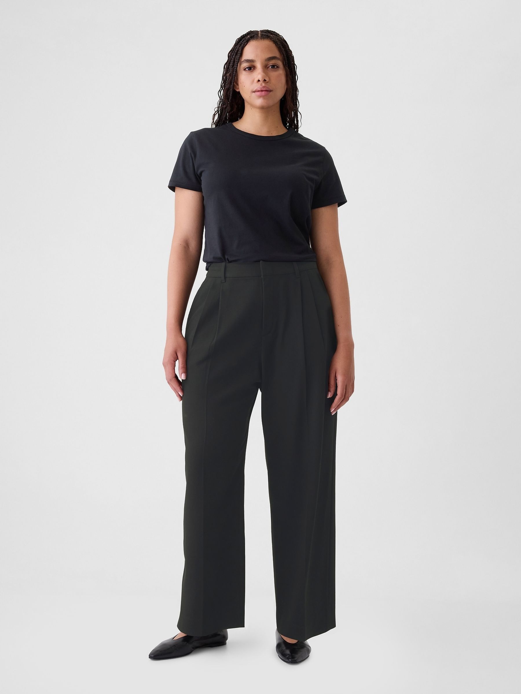 Black Everyday High Waisted Brushed Twill Pleated Taper Trousers - Image 5 of 5