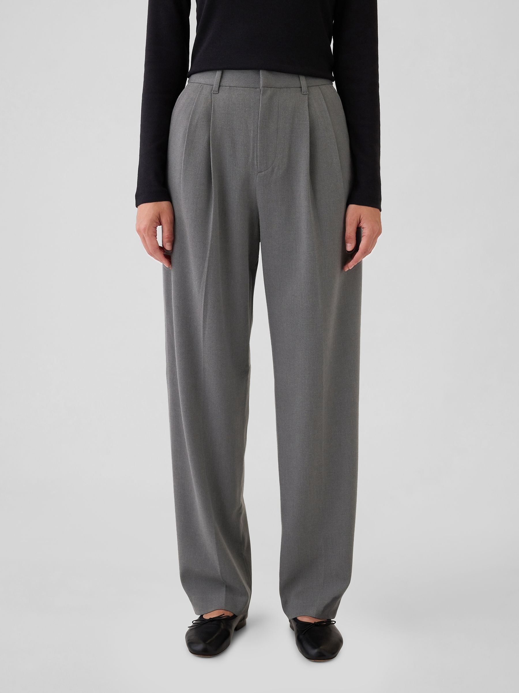 Grey Everyday High Waisted Brushed Twill Pleated Taper Trousers - Image 1 of 1