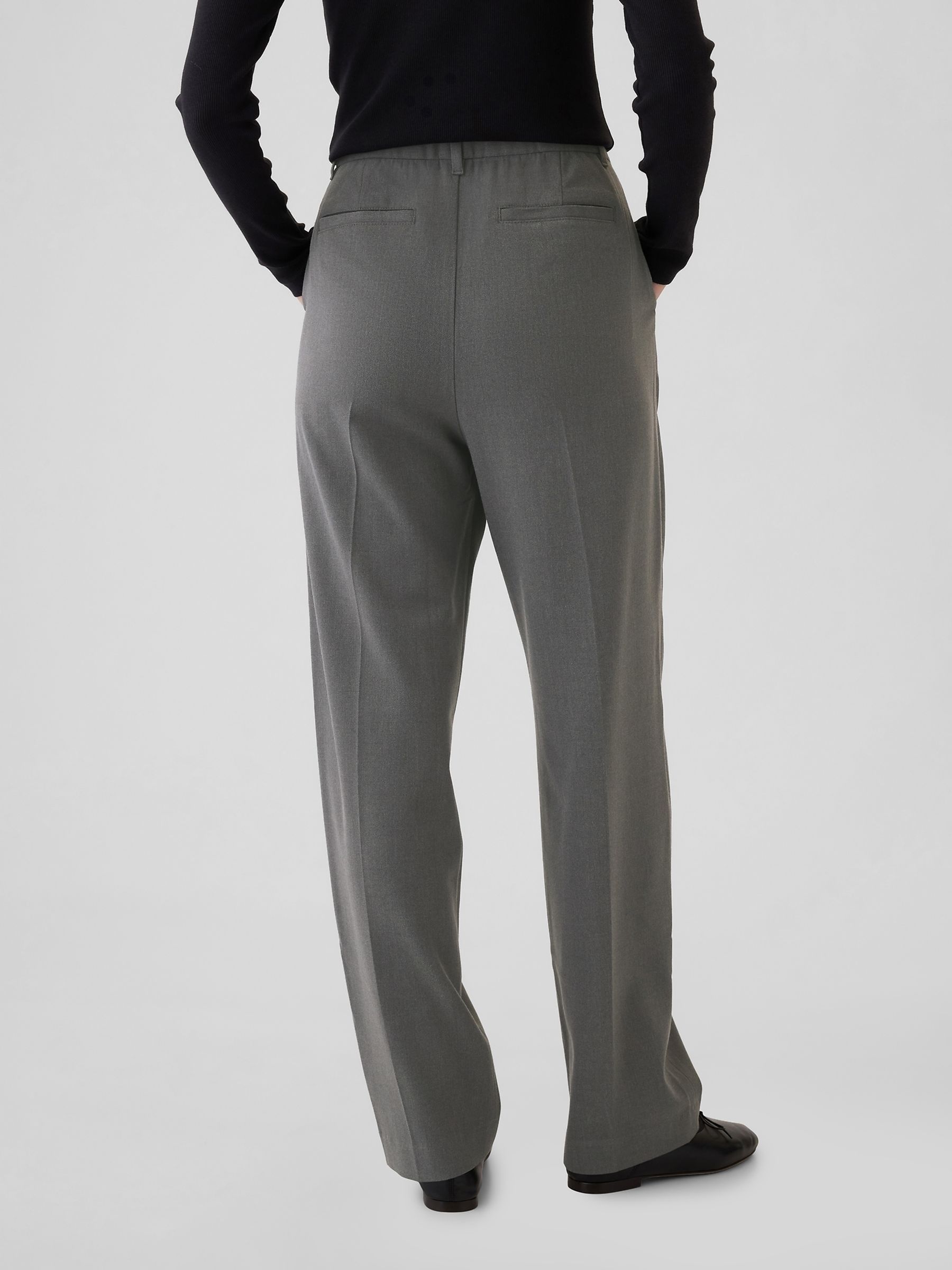 Grey Everyday High Waisted Brushed Twill Pleated Taper Trousers - Image 2 of 5