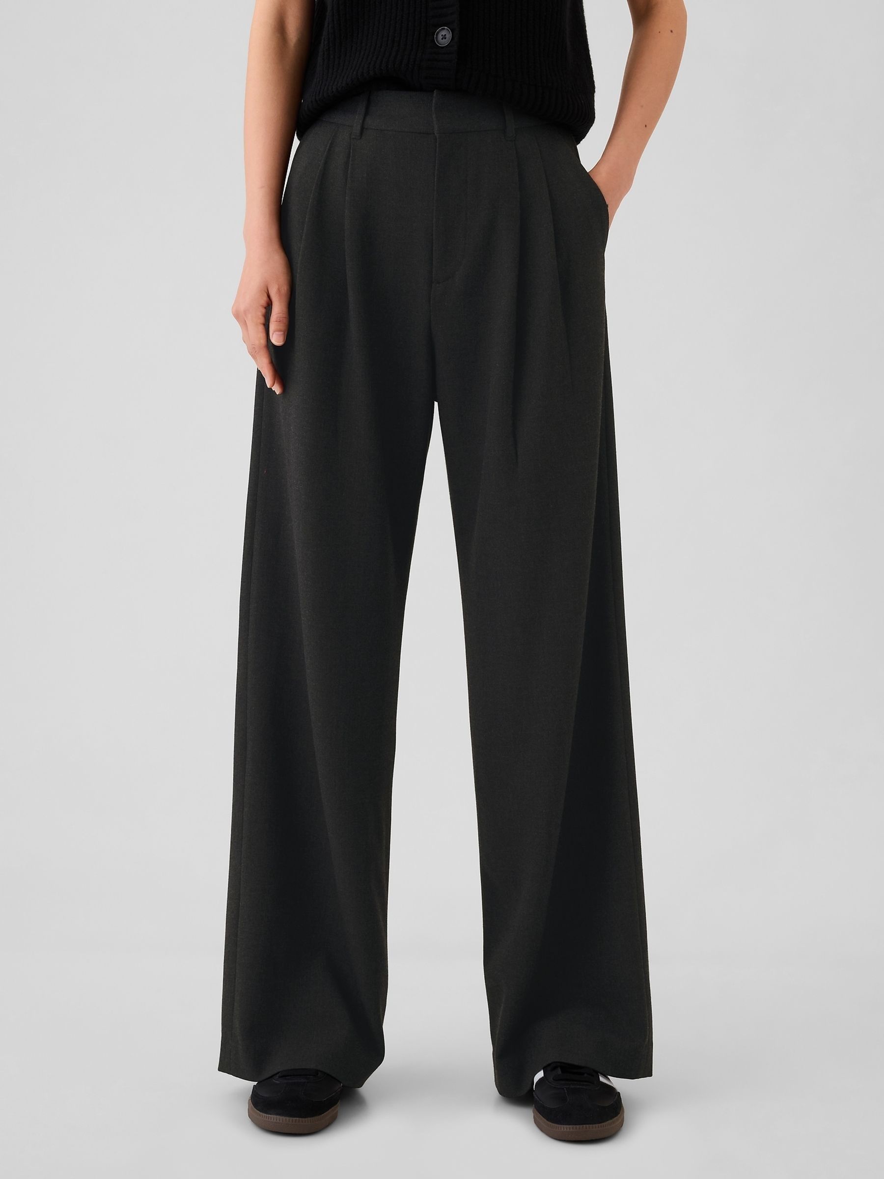 Black 365 High Waisted Brushed Twill Pleated Trousers - Image 2 of 5