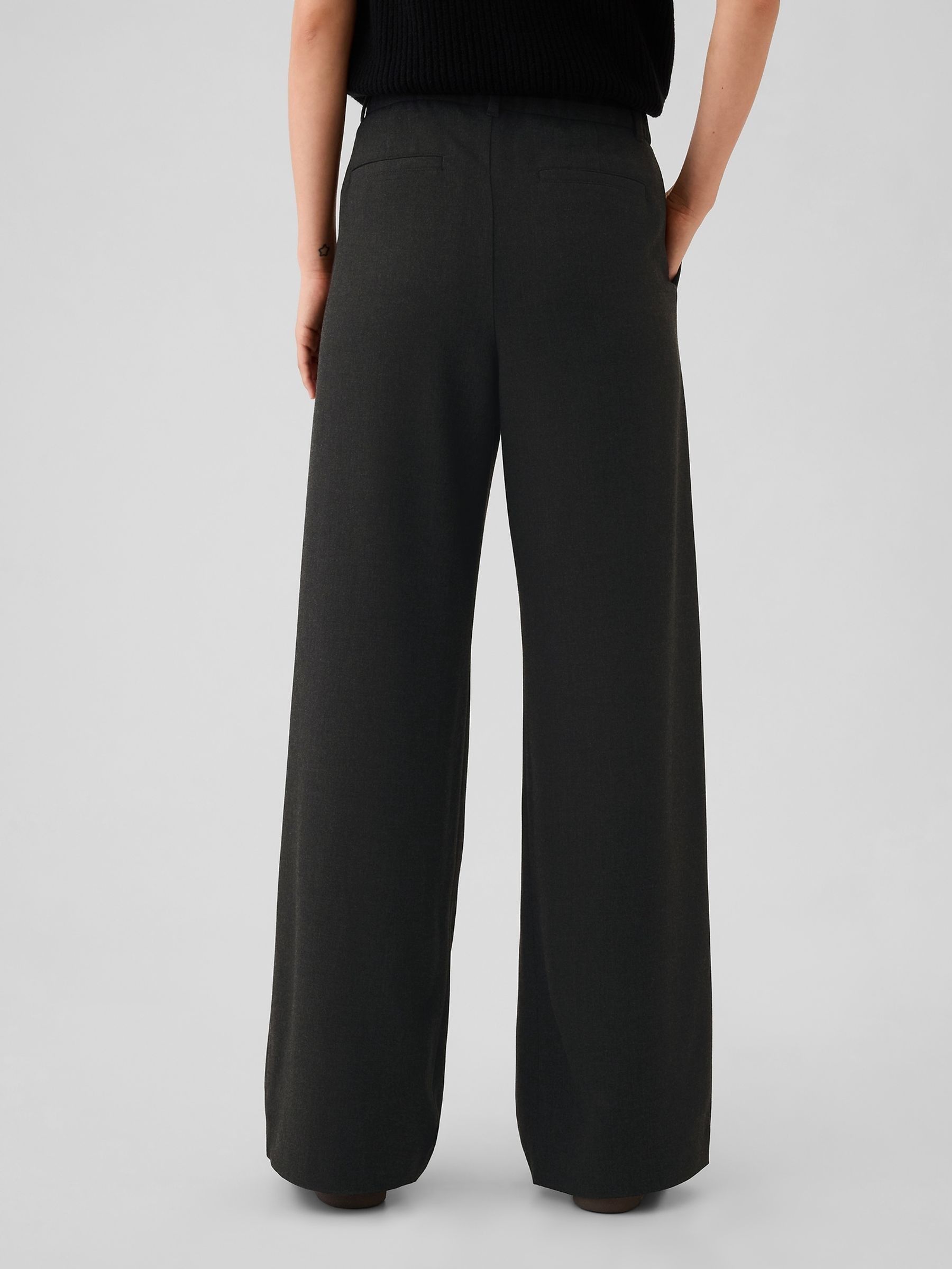 Black 365 High Waisted Brushed Twill Pleated Trousers - Image 3 of 5