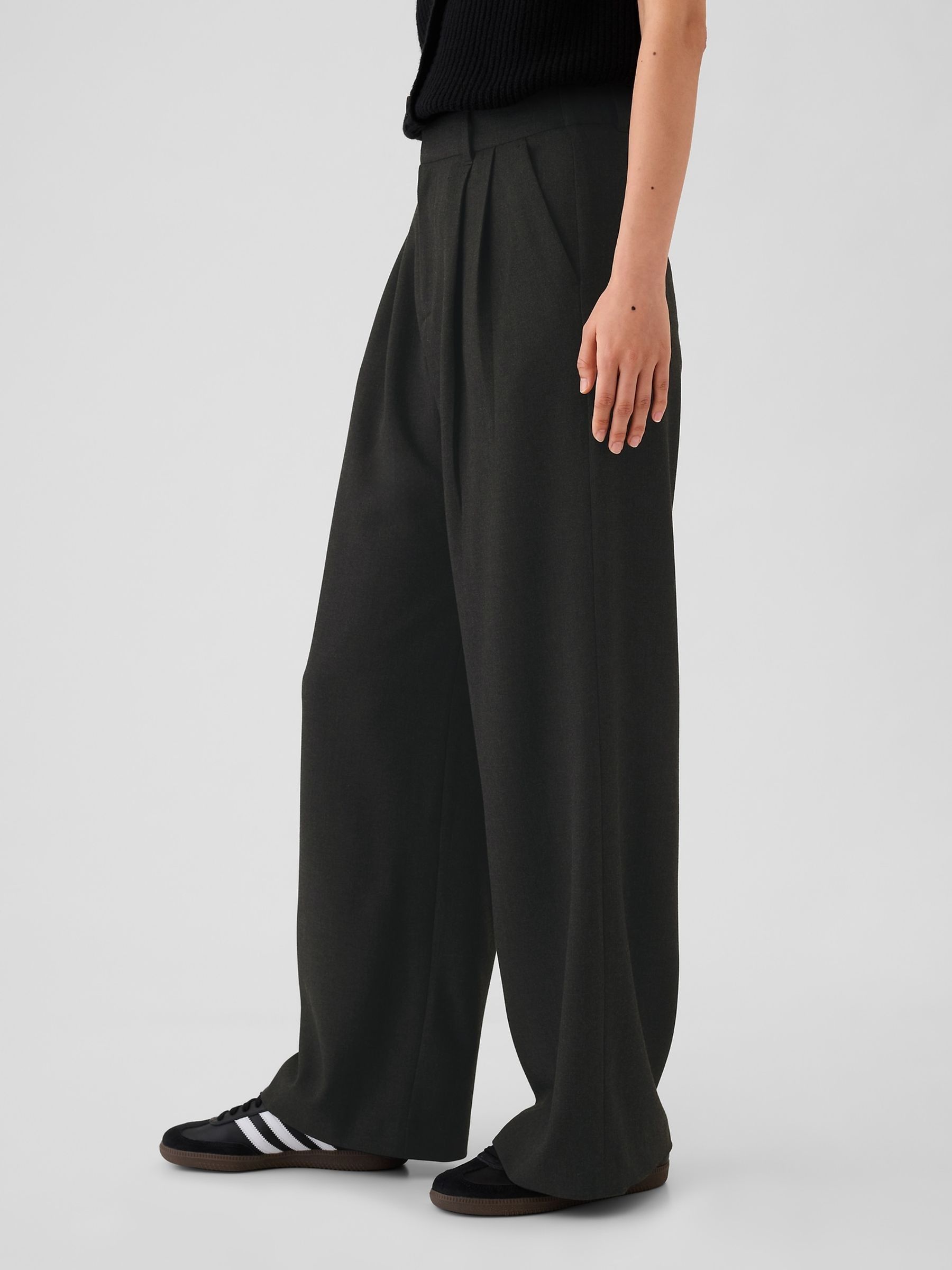 Black 365 High Waisted Brushed Twill Pleated Trousers - Image 4 of 5