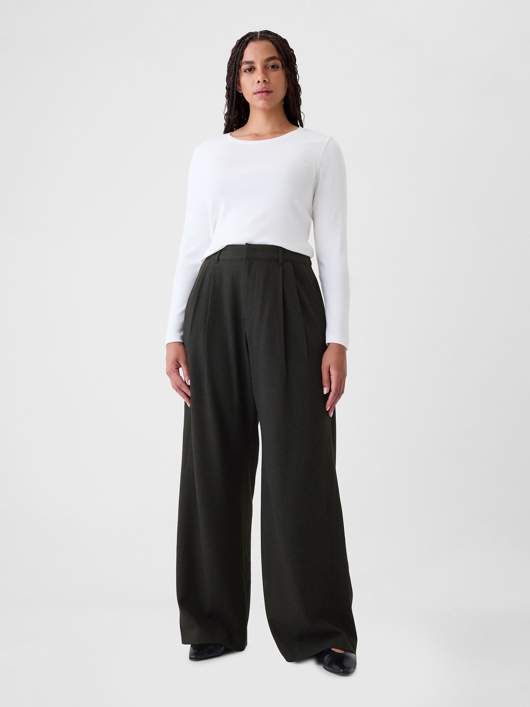 Black 365 High Waisted Brushed Twill Pleated Trousers - Image 5 of 5