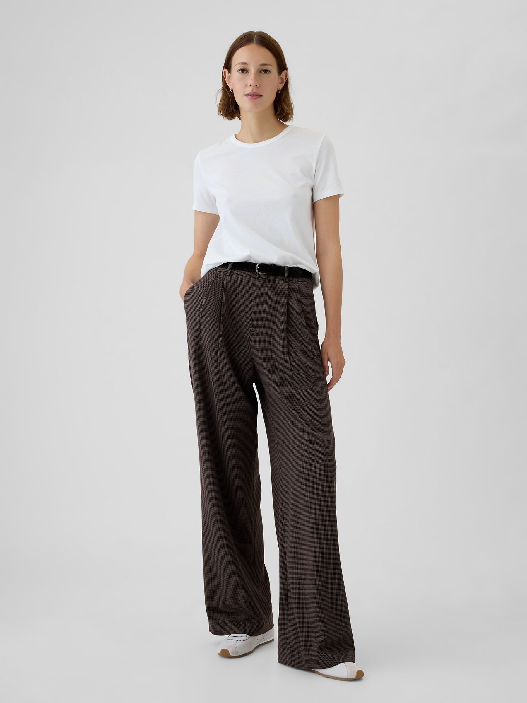 Brown 365 High Waisted Brushed Twill Pleated Trousers - Image 1 of 8