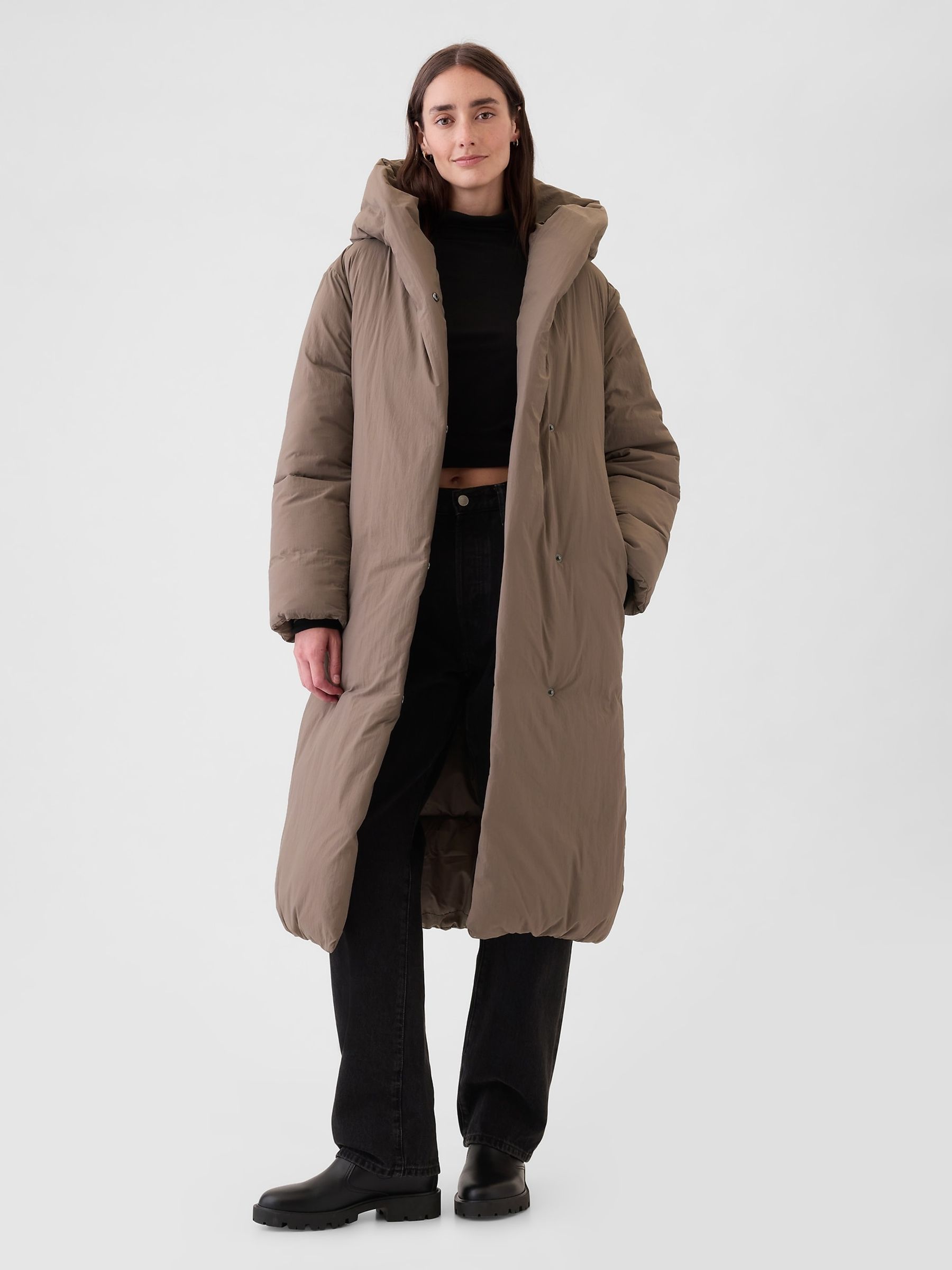 Brown Oversized Long Belted Puffer Coat - Image 3 of 5