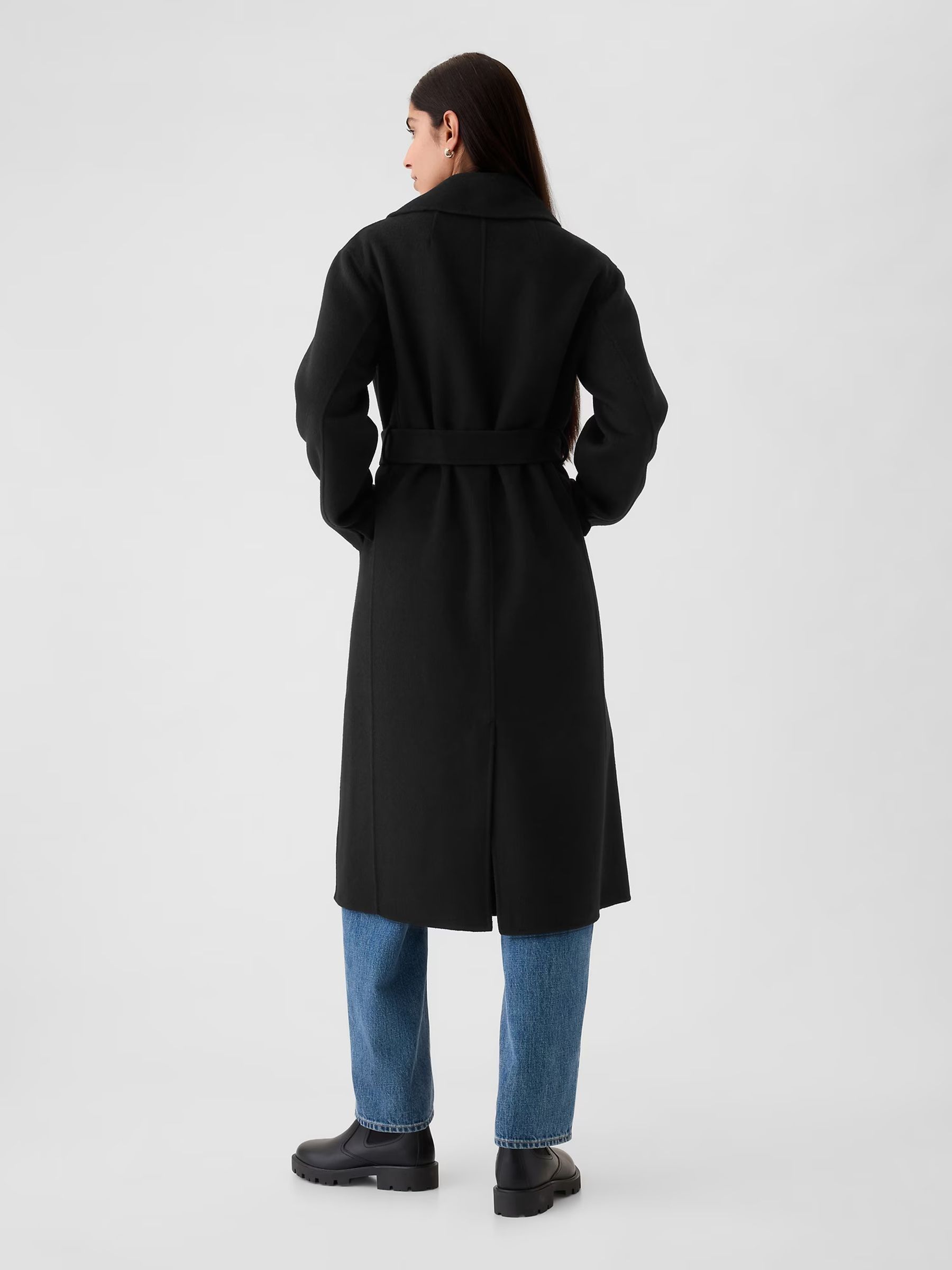 Black Belted Double Faced Wool-Blend Trench Coat - Image 2 of 5