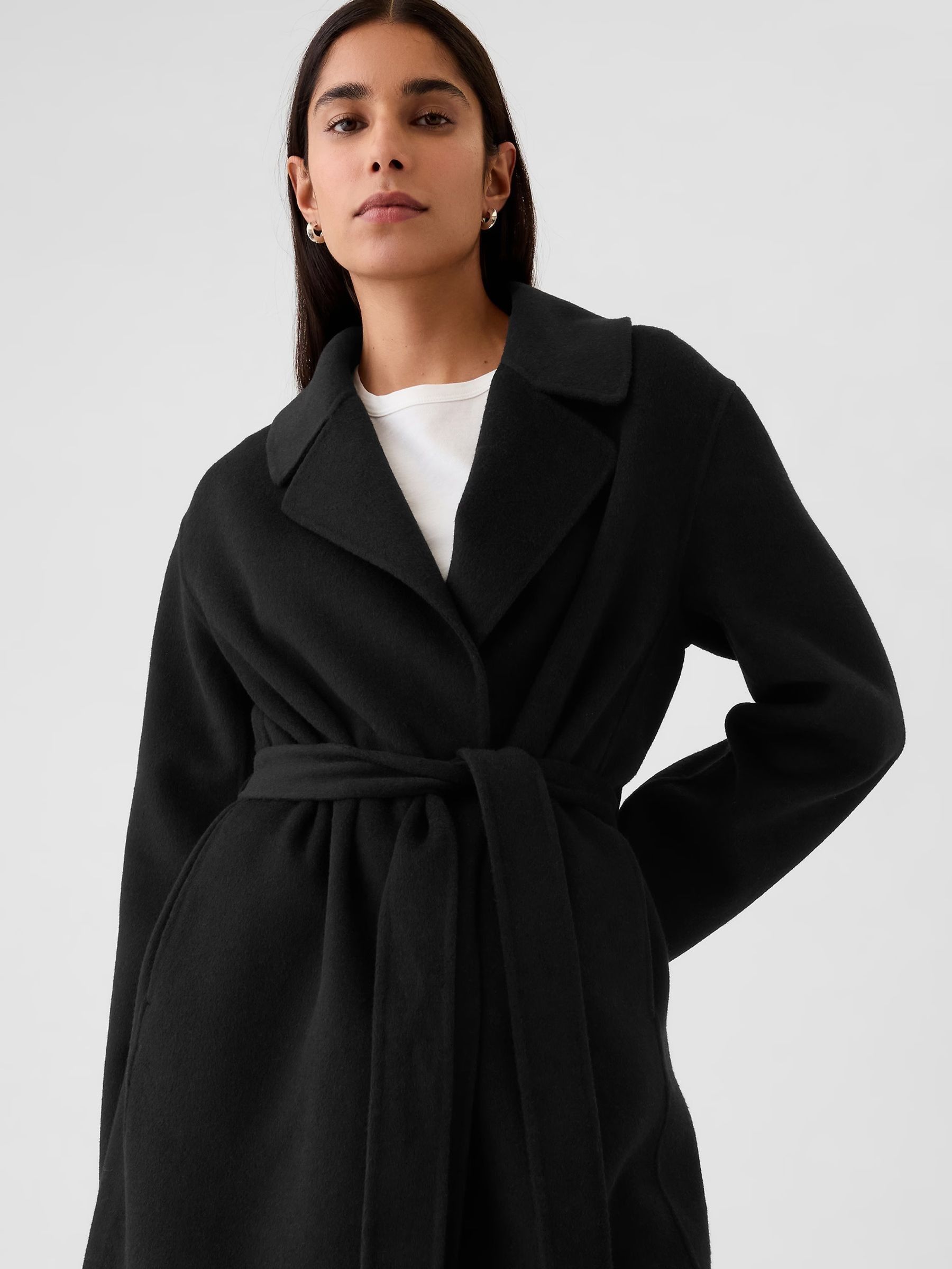 Black Belted Double Faced Wool-Blend Trench Coat - Image 4 of 5