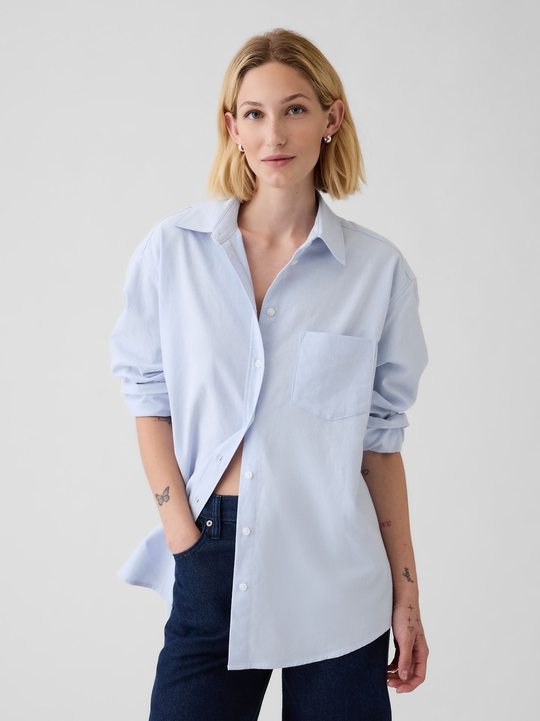 Blue Organic Cotton Oxford Oversized Shirt - Image 1 of 4