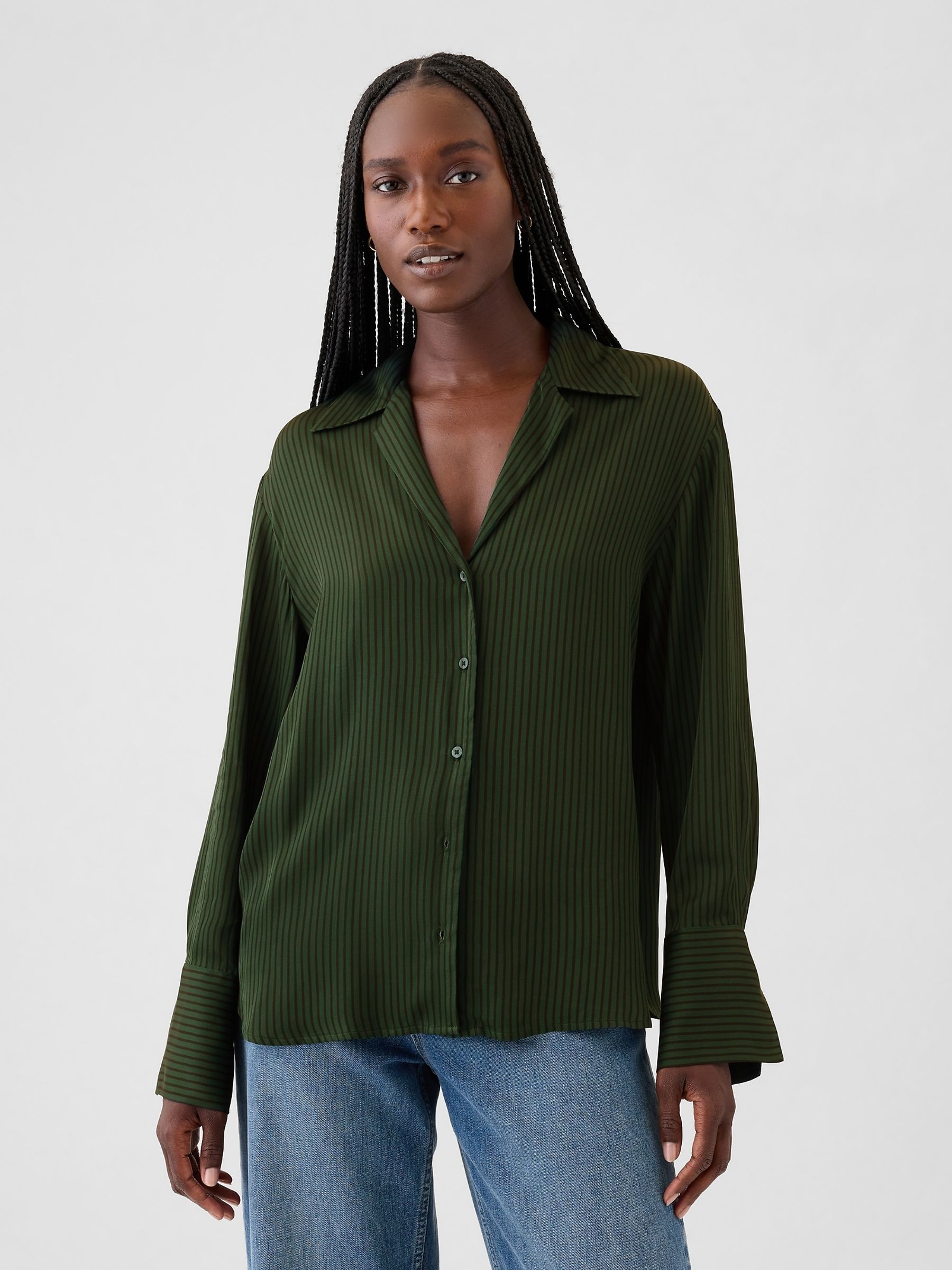 Green Satin Perfect Shirt - Image 1 of 5