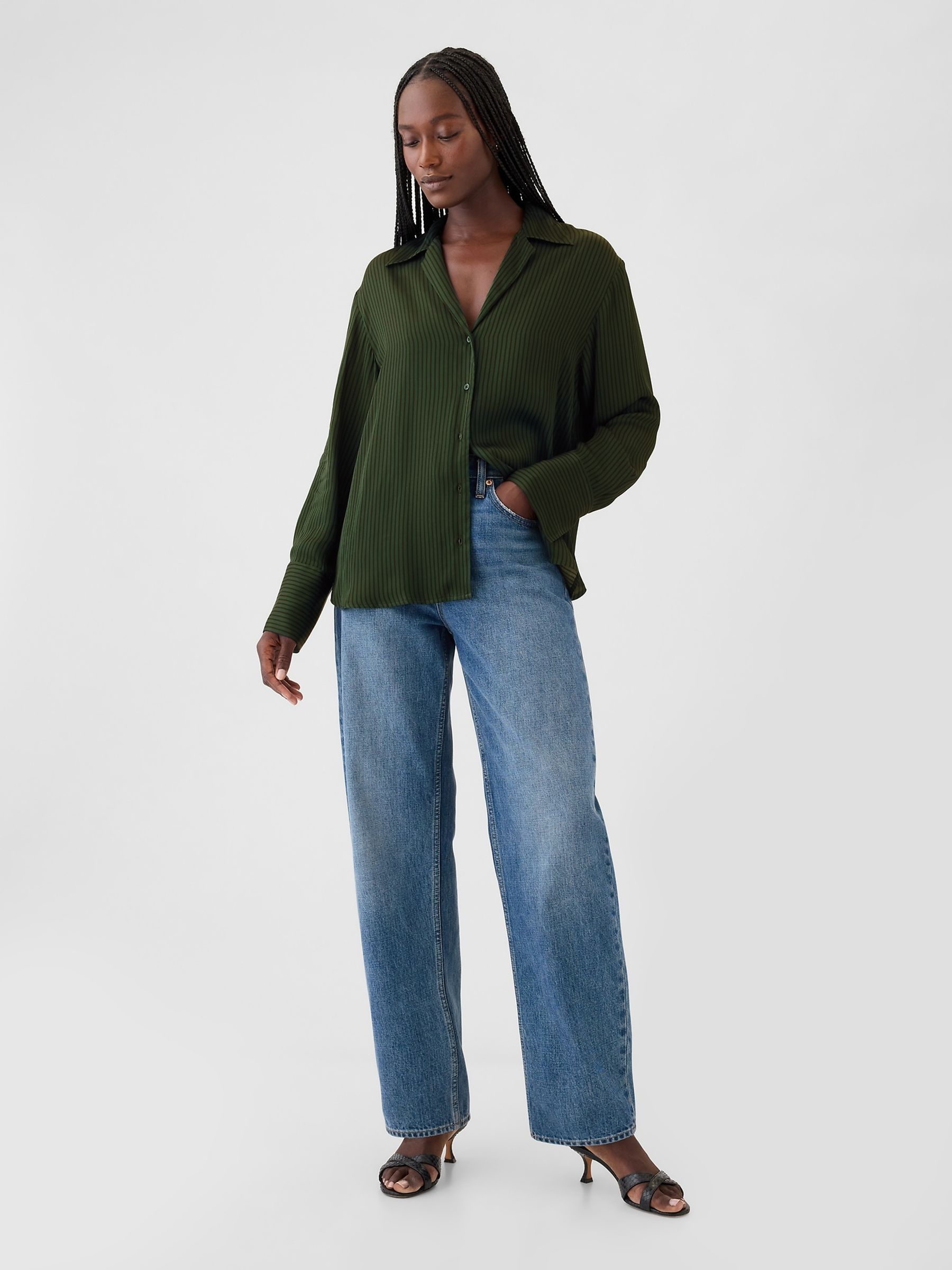Green Satin Perfect Shirt - Image 3 of 5