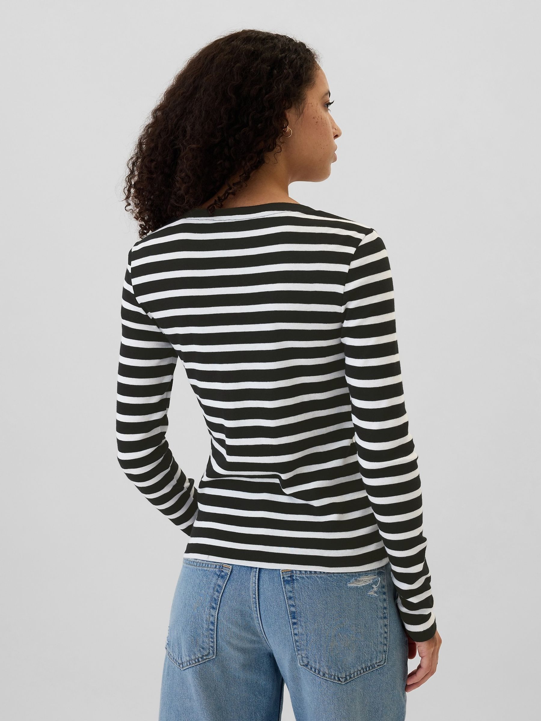 Black Stripe Favourite Cotton-Modal Crew Neck Long Sleeve T-Shirt - Image 2 of 5