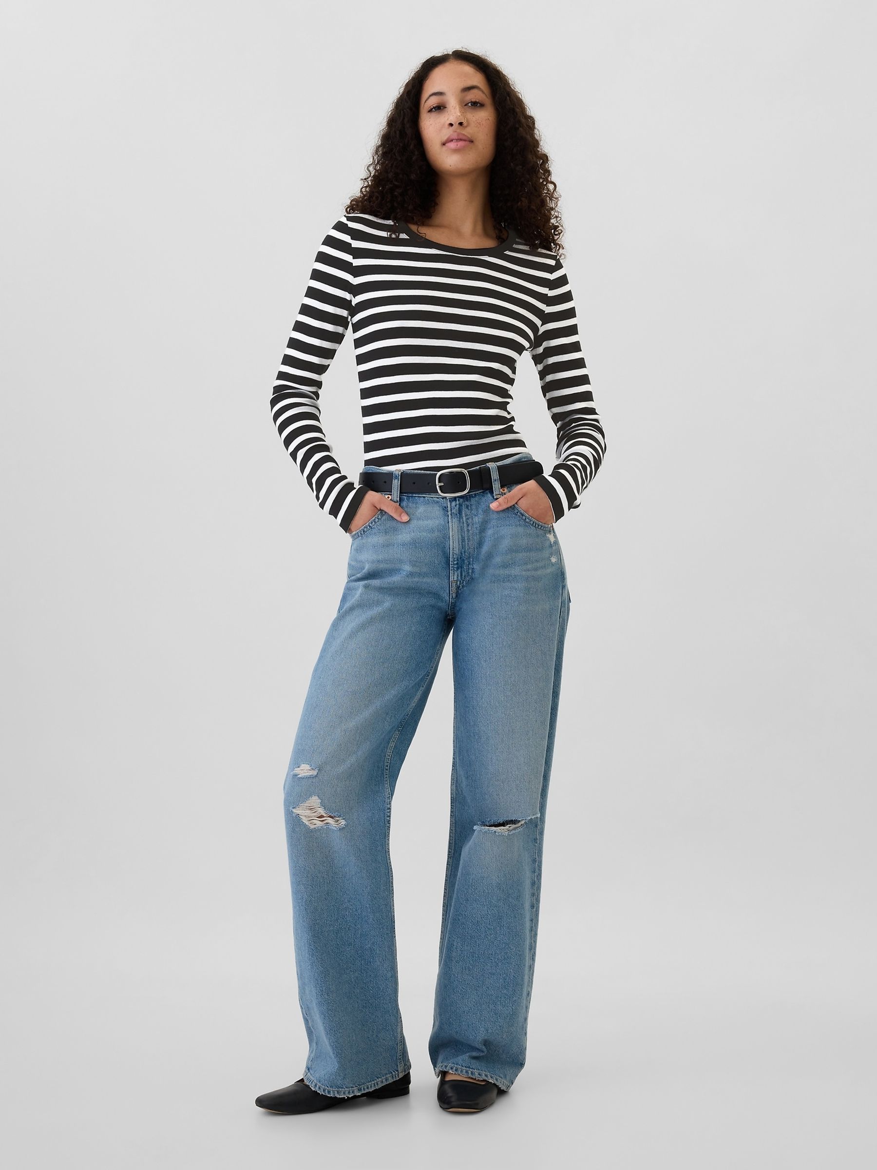 Black Stripe Favourite Cotton-Modal Crew Neck Long Sleeve T-Shirt - Image 3 of 5