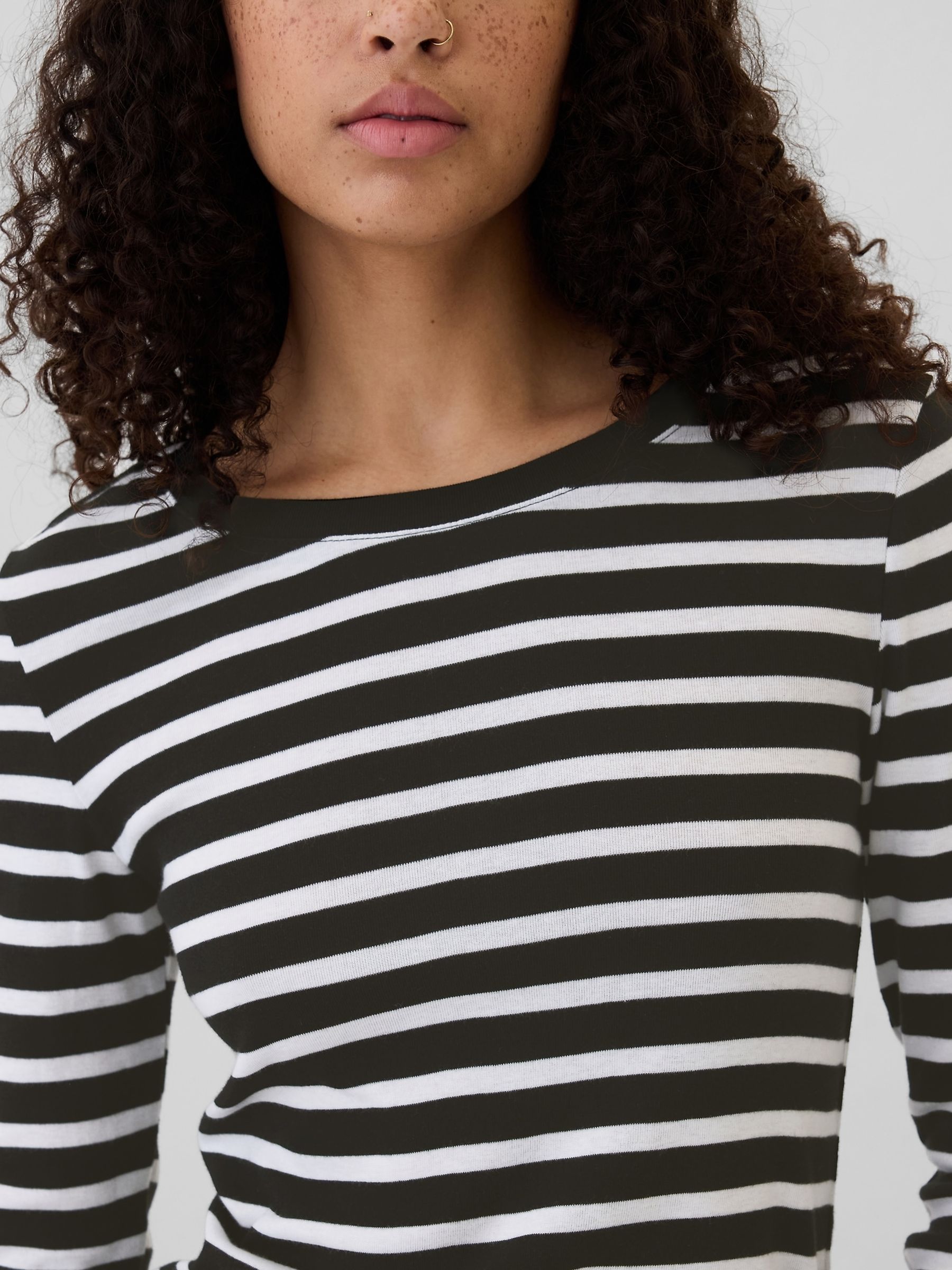 Black Stripe Favourite Cotton-Modal Crew Neck Long Sleeve T-Shirt - Image 4 of 5