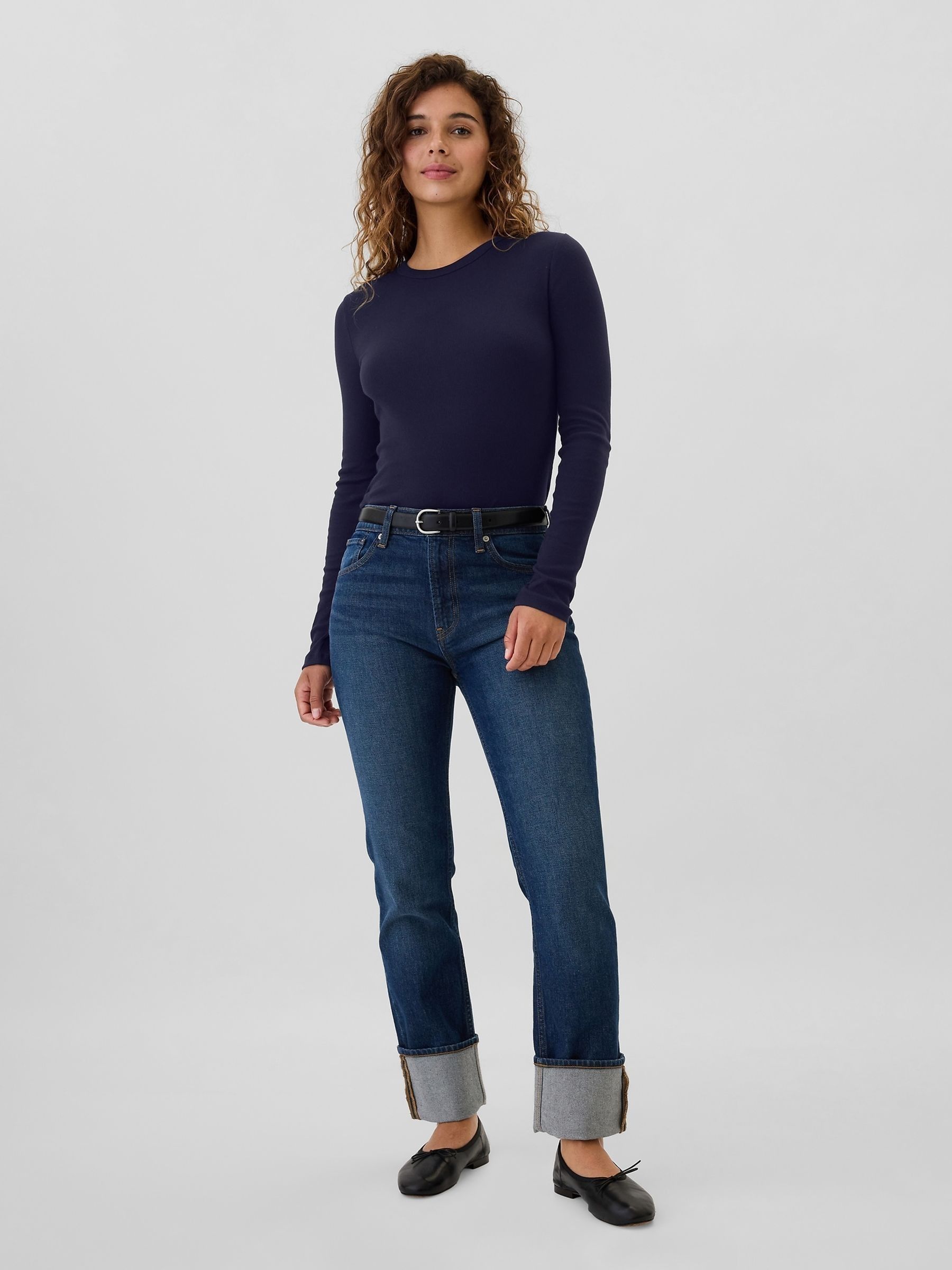 Blue Ribbed Long Sleeve Crew Neck T-Shirt - Image 3 of 5