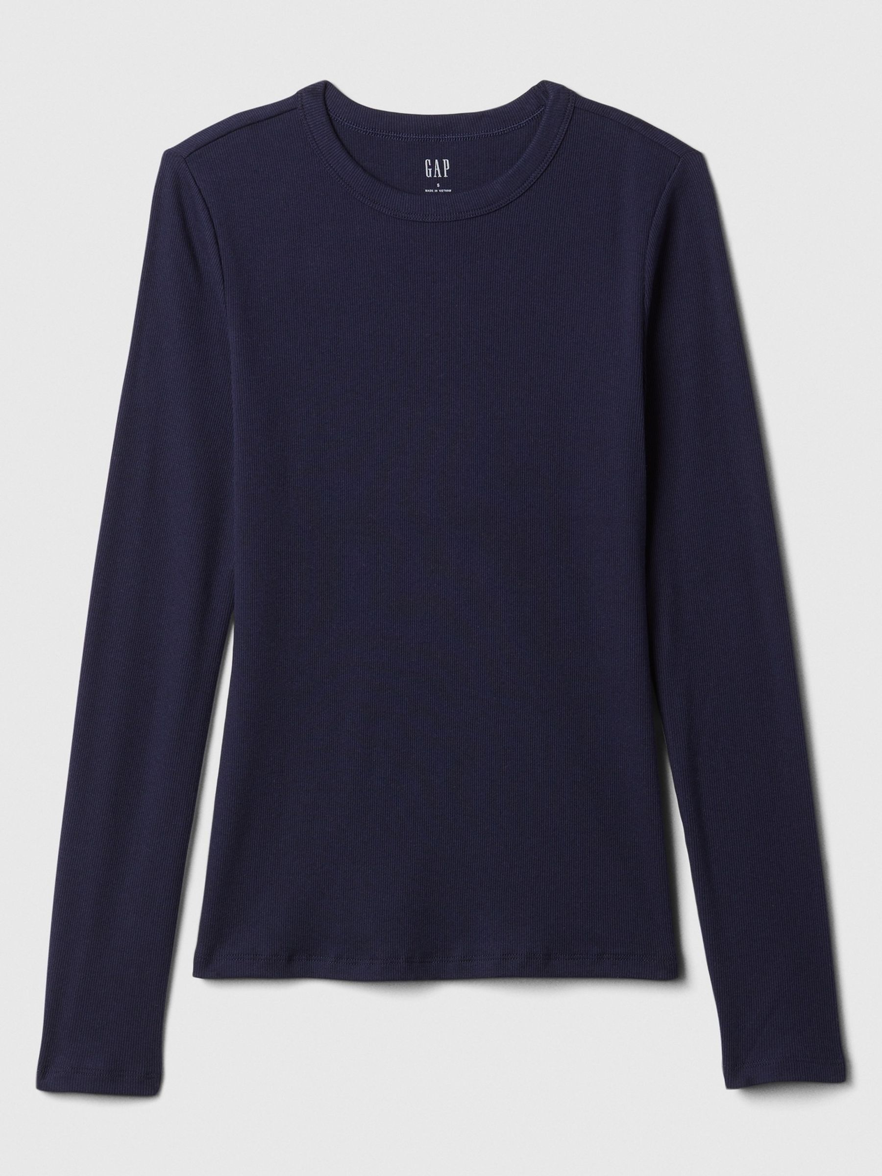 Blue Ribbed Long Sleeve Crew Neck T-Shirt - Image 5 of 5