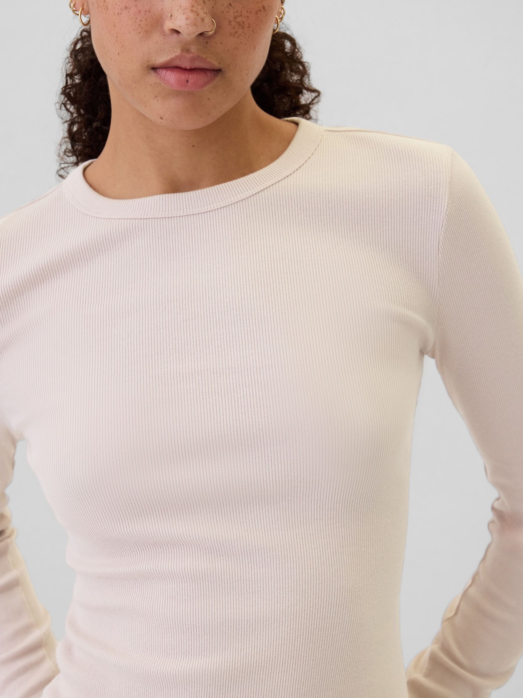 Pink Ribbed Long Sleeve Crew Neck T-Shirt - Image 4 of 5