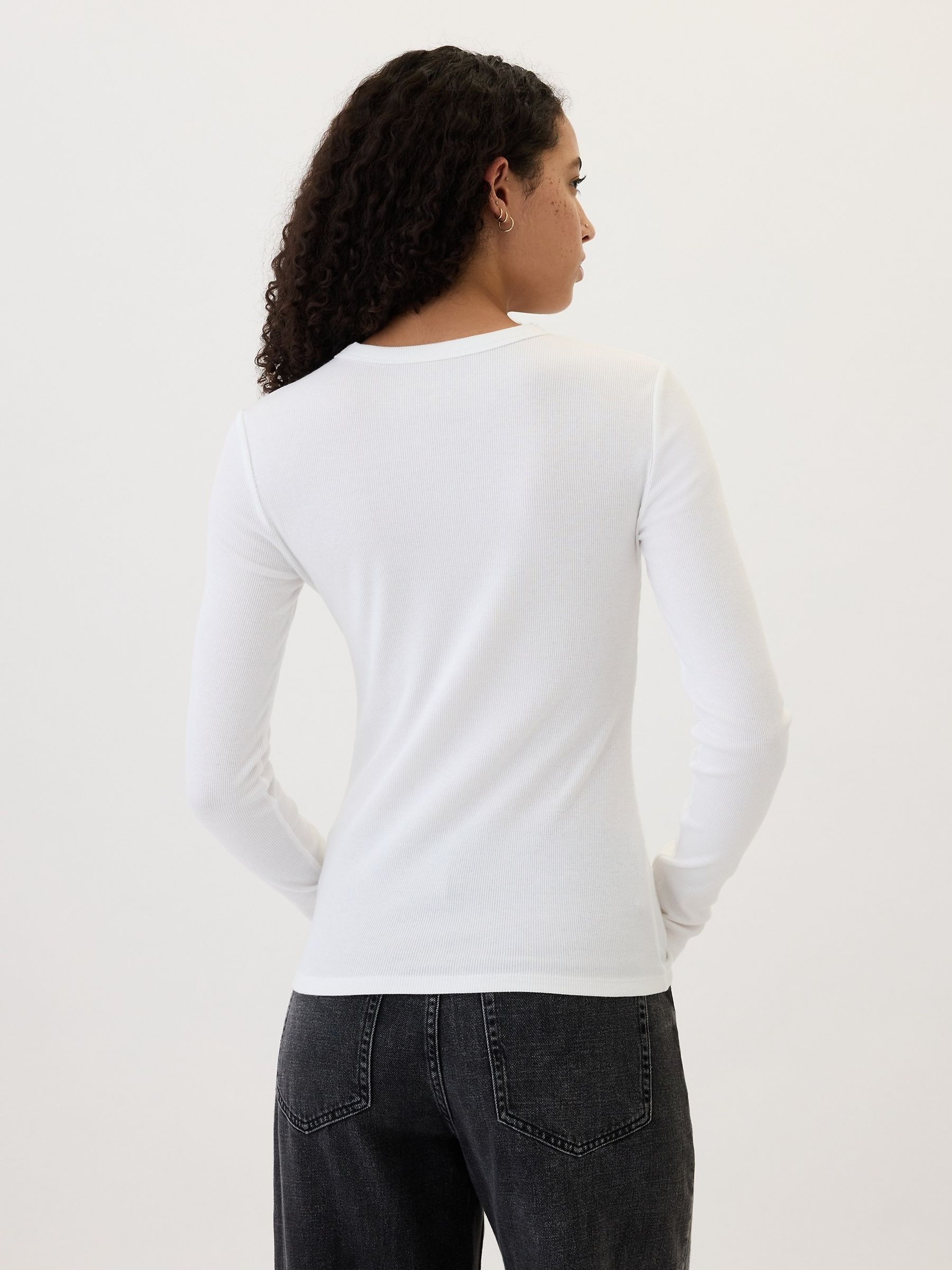 White Ribbed Long Sleeve Crew Neck T-Shirt - Image 2 of 5