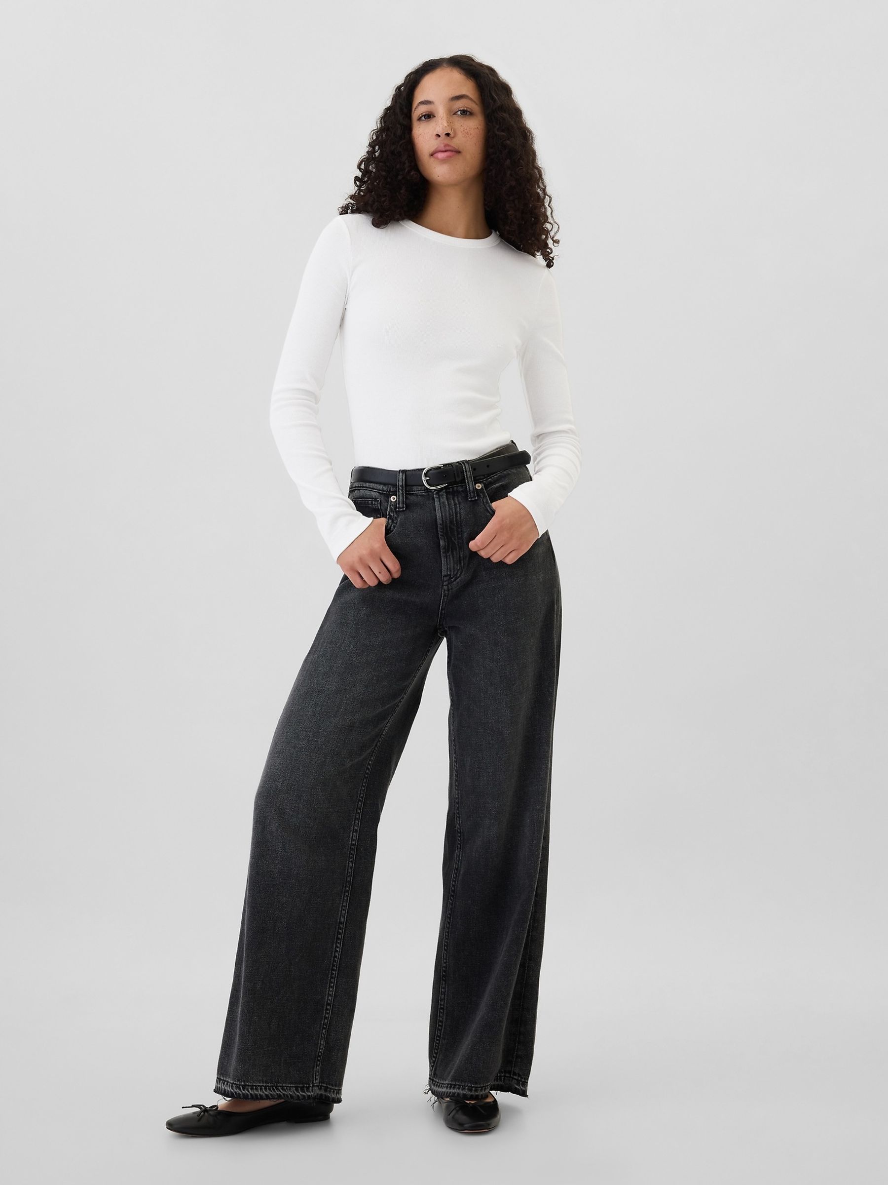 White Ribbed Long Sleeve Crew Neck T-Shirt - Image 3 of 5