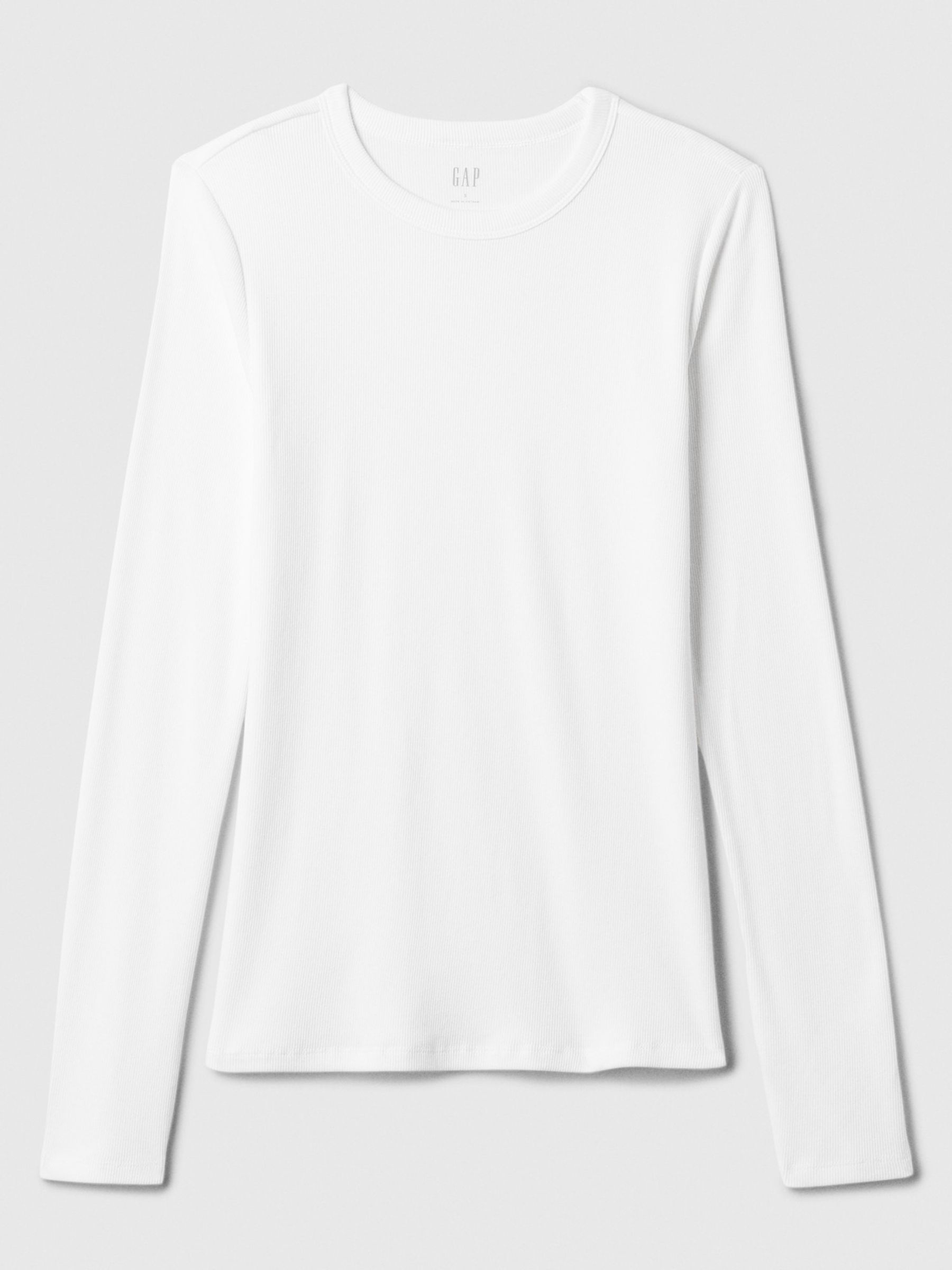 White Ribbed Long Sleeve Crew Neck T-Shirt - Image 5 of 5