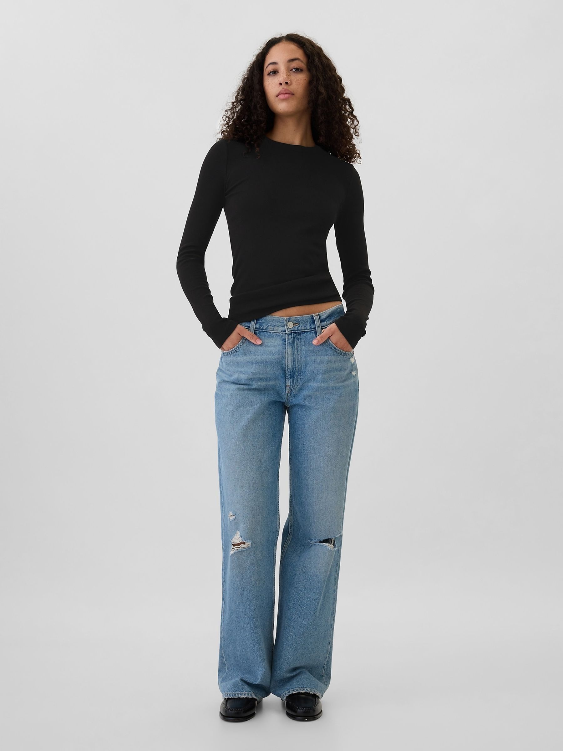 Black Ribbed Long Sleeve Crew Neck T-Shirt - Image 3 of 5