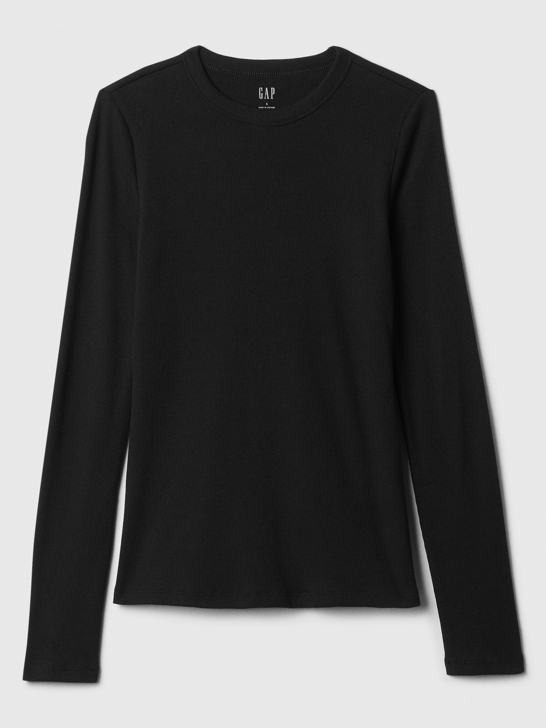 Black Ribbed Long Sleeve Crew Neck T-Shirt - Image 5 of 5