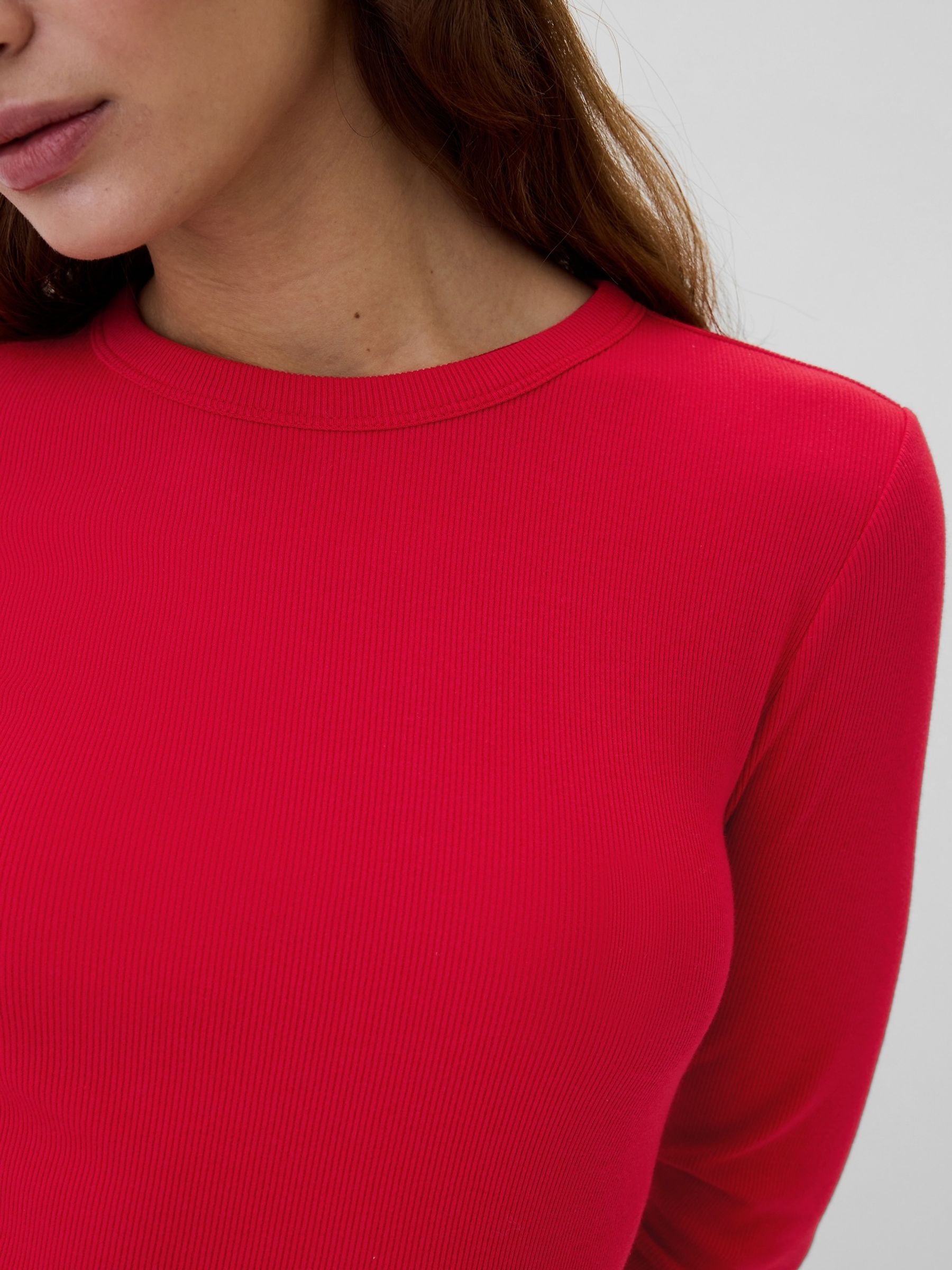 Red Ribbed Long Sleeve Crew Neck T-Shirt - Image 4 of 5