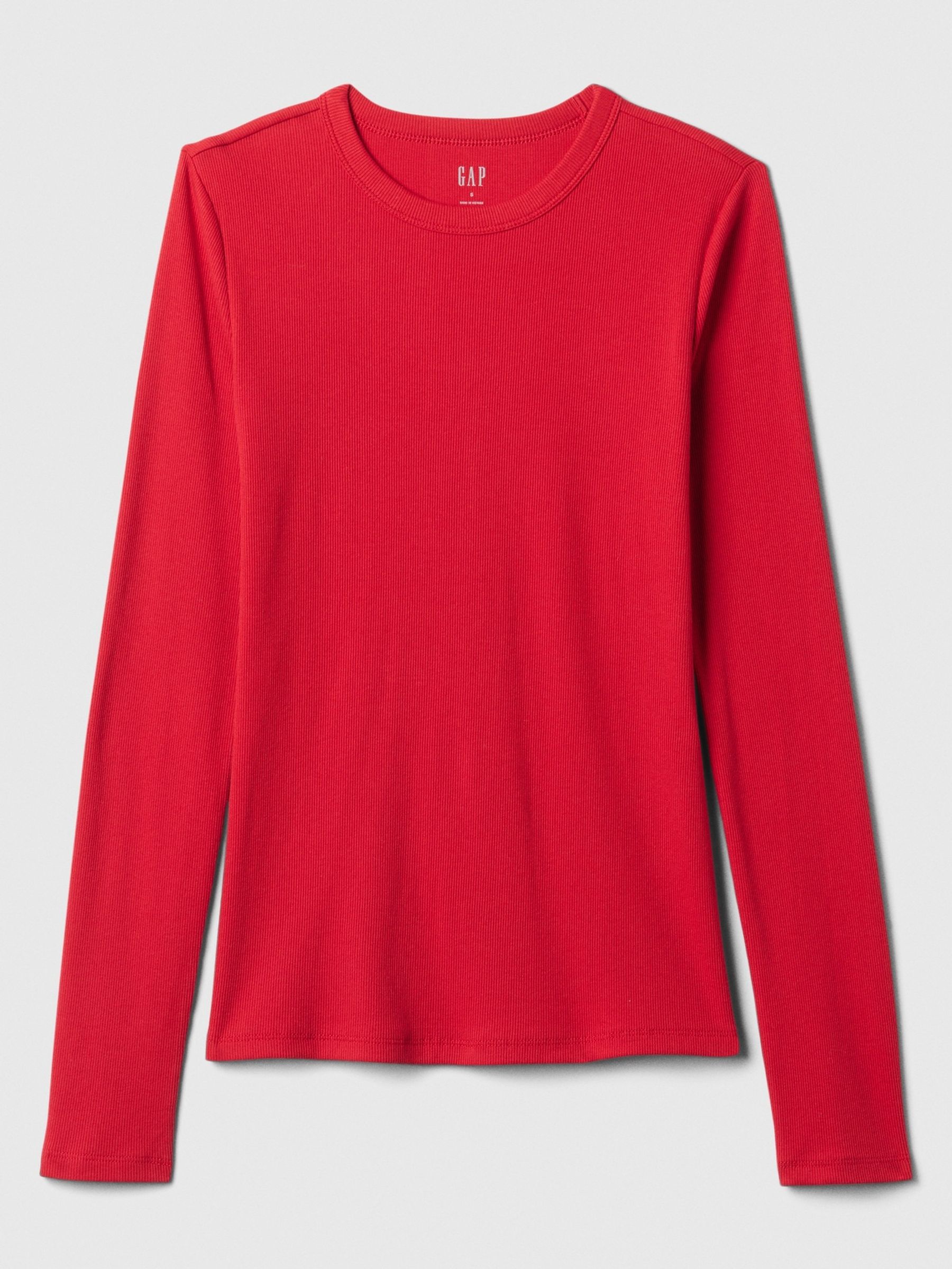 Red Ribbed Long Sleeve Crew Neck T-Shirt - Image 5 of 5