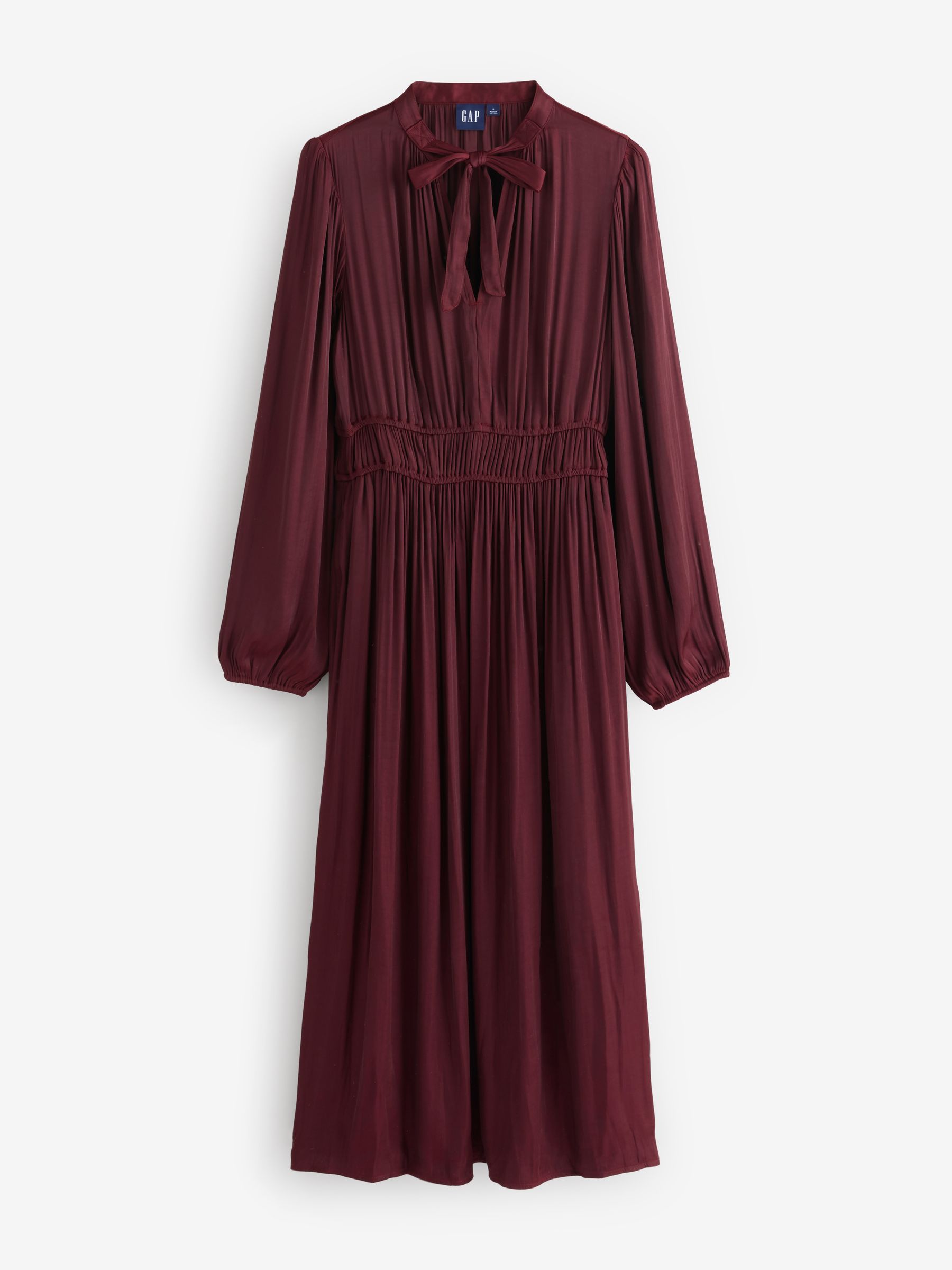 Red Long Sleeve Satin Midi Dress - Image 1 of 3