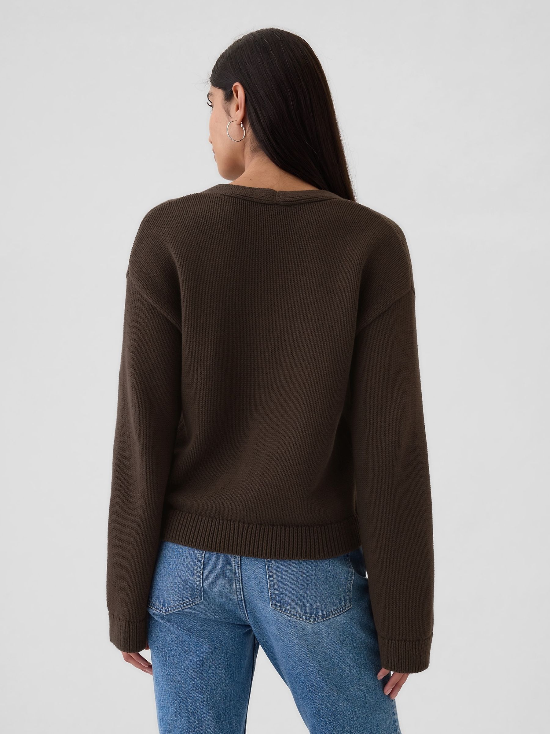 Brown V-Neck Pocket Cardigan - Image 2 of 5