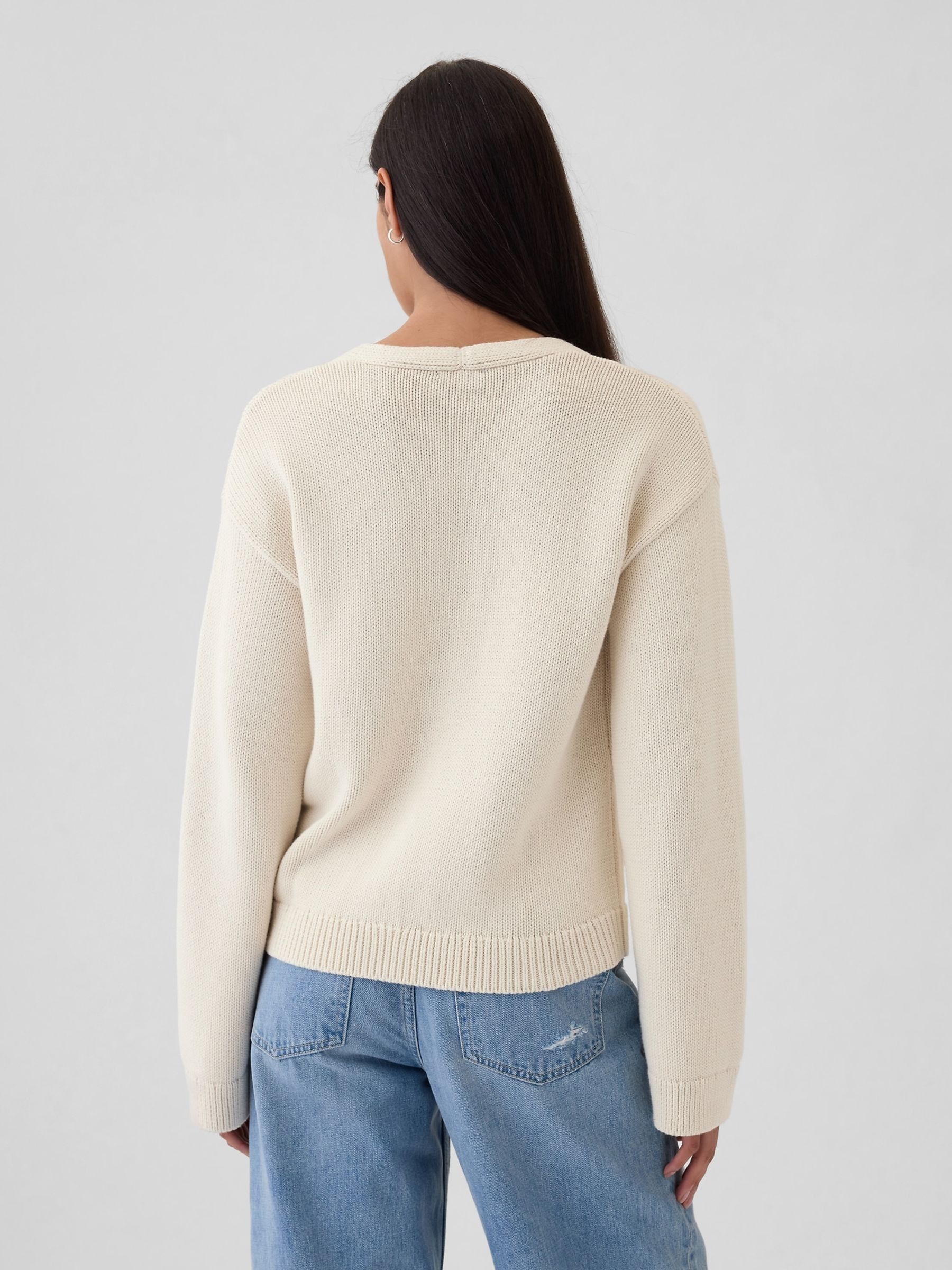 Beige V-Neck Pocket Cardigan - Image 2 of 5