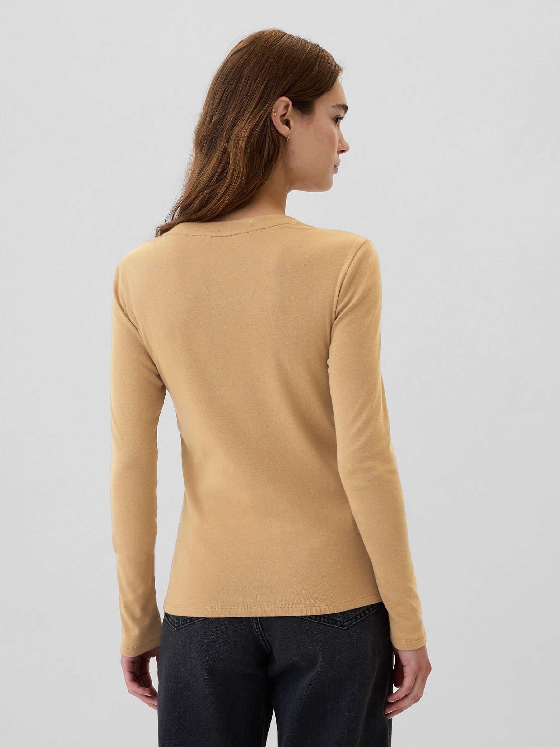 Brown Favourite Cotton-Modal Crew Neck Long Sleeve T-Shirt - Image 2 of 5