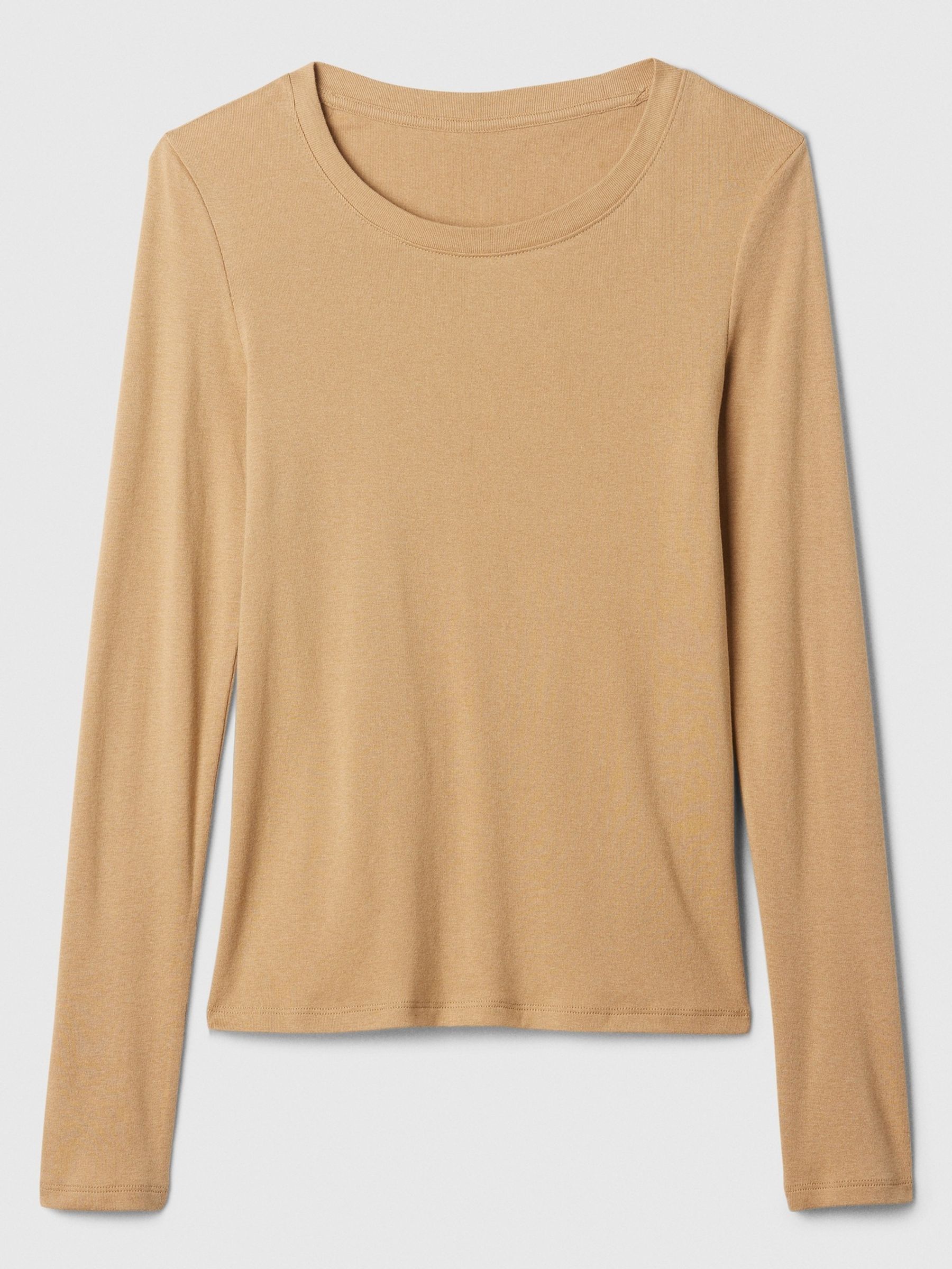 Brown Favourite Cotton-Modal Crew Neck Long Sleeve T-Shirt - Image 5 of 5