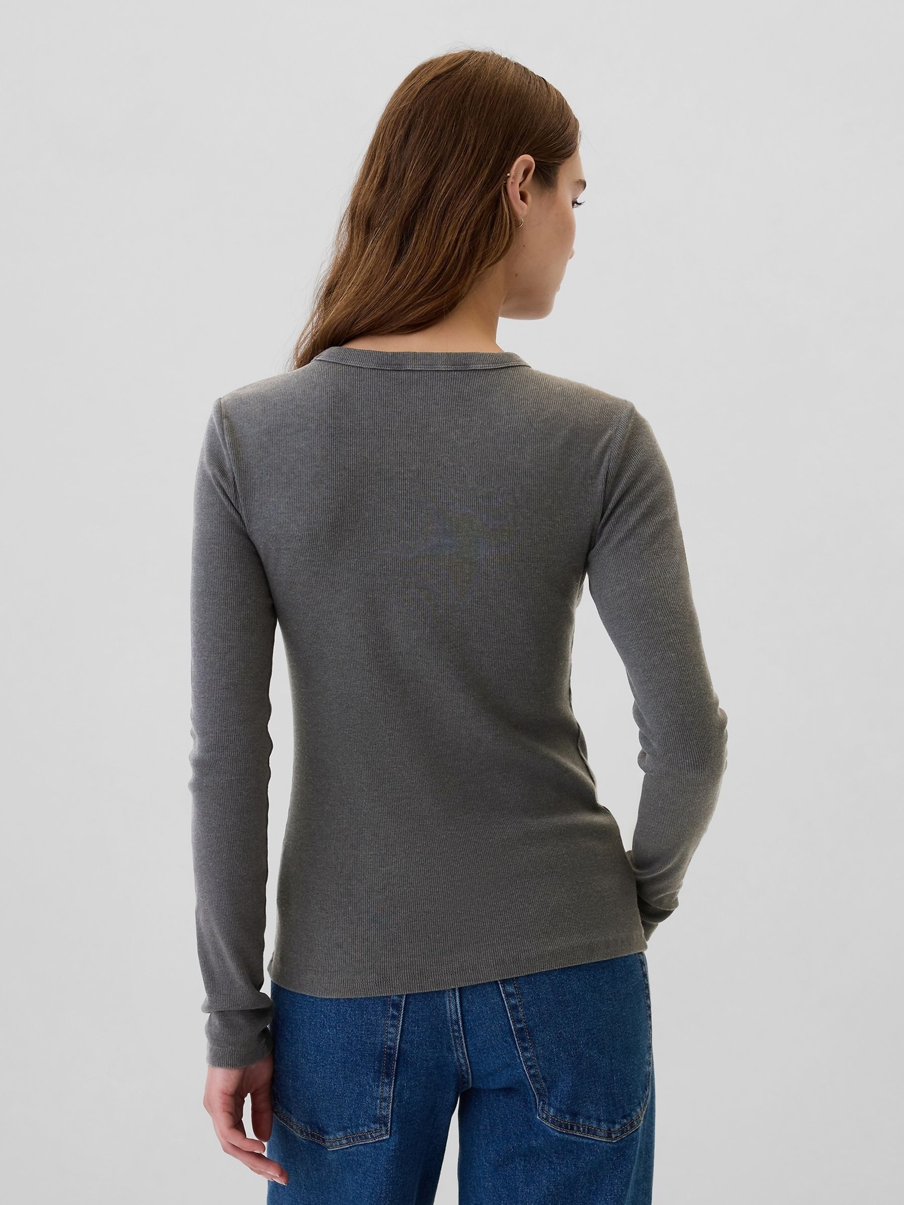 Grey Ribbed Long Sleeve Crew Neck T-Shirt - Image 2 of 5