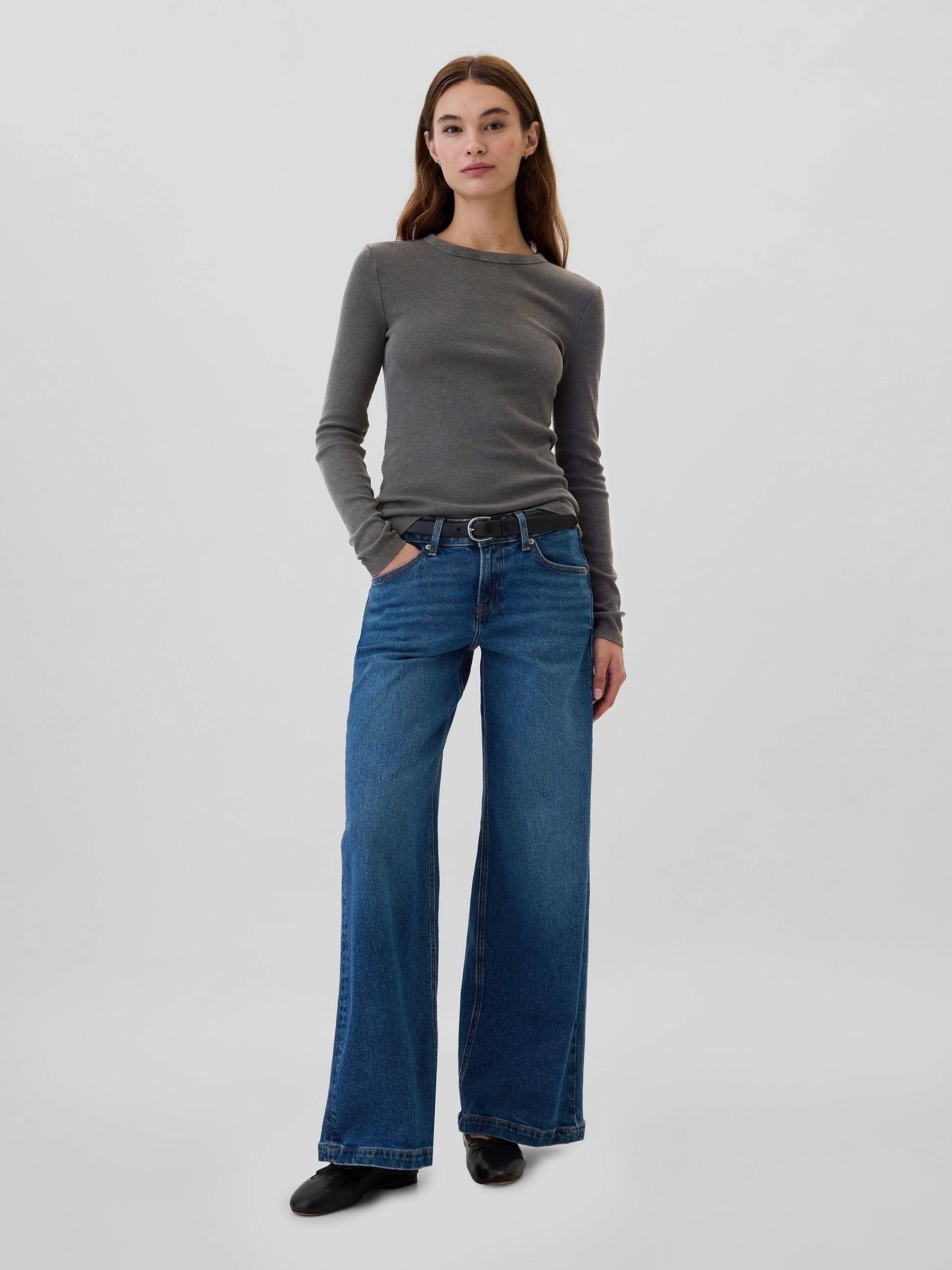 Grey Ribbed Long Sleeve Crew Neck T-Shirt - Image 3 of 5