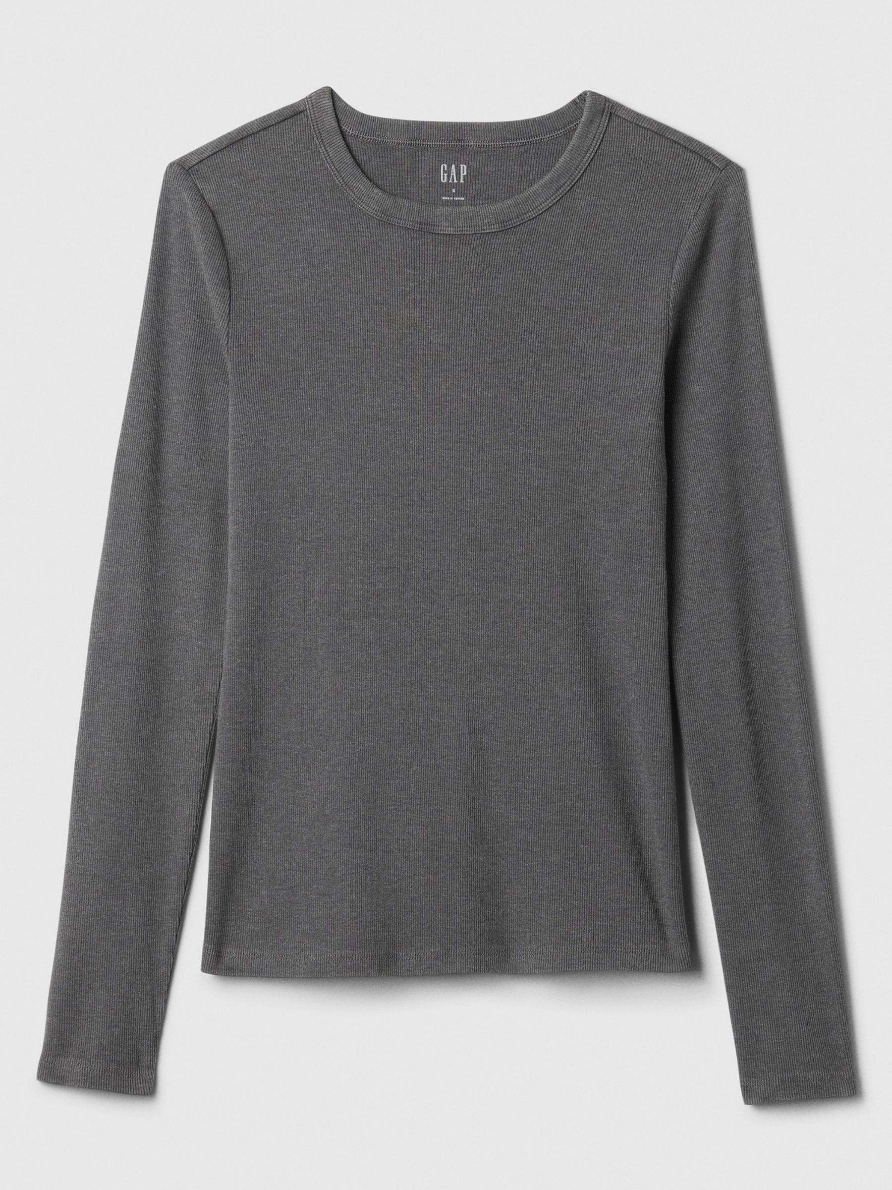 Grey Ribbed Long Sleeve Crew Neck T-Shirt - Image 5 of 5
