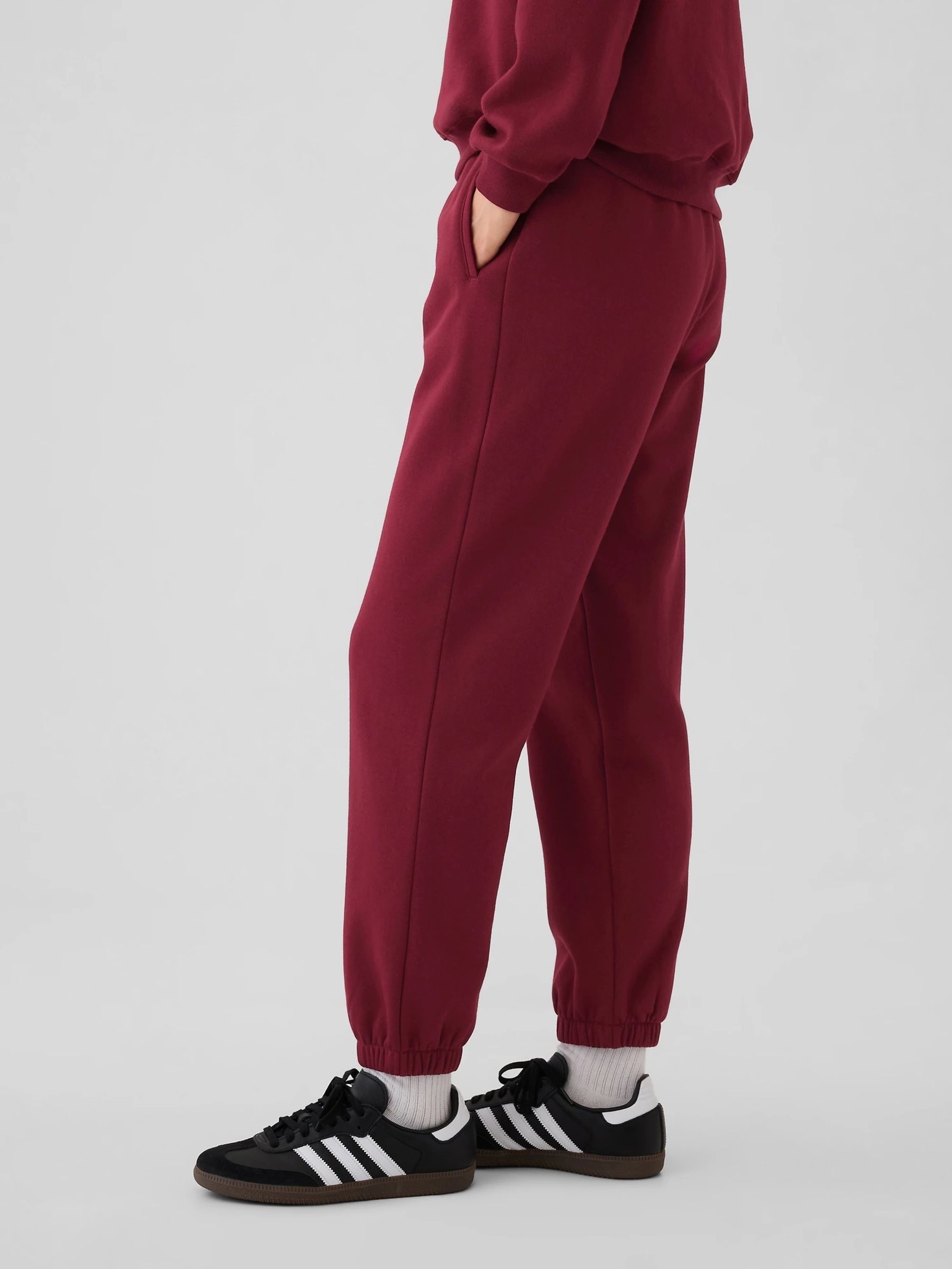 Burgundy Red High Waisted Cuffed Joggers - Image 3 of 5