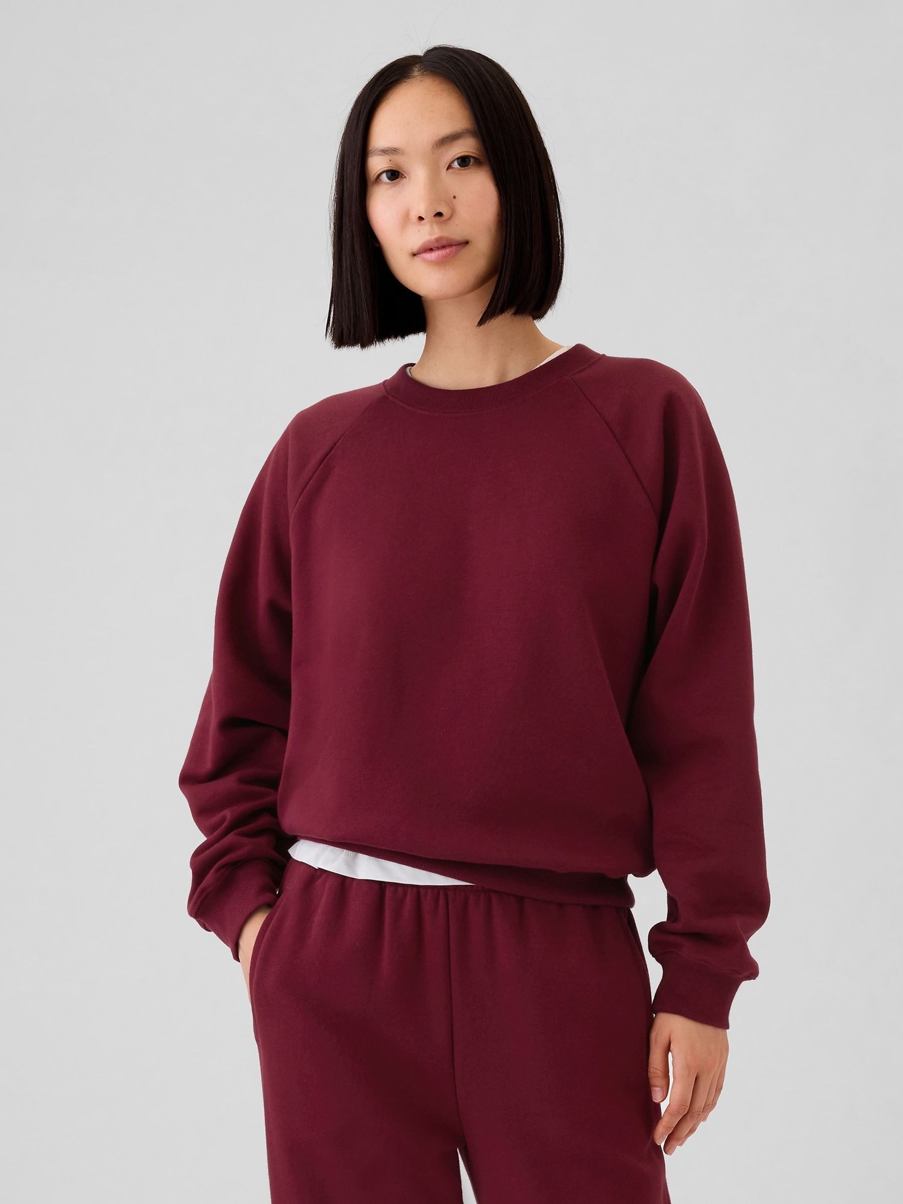 Burgundy Red Vintage Soft Raglan Crew Neck Jumper - Image 1 of 4