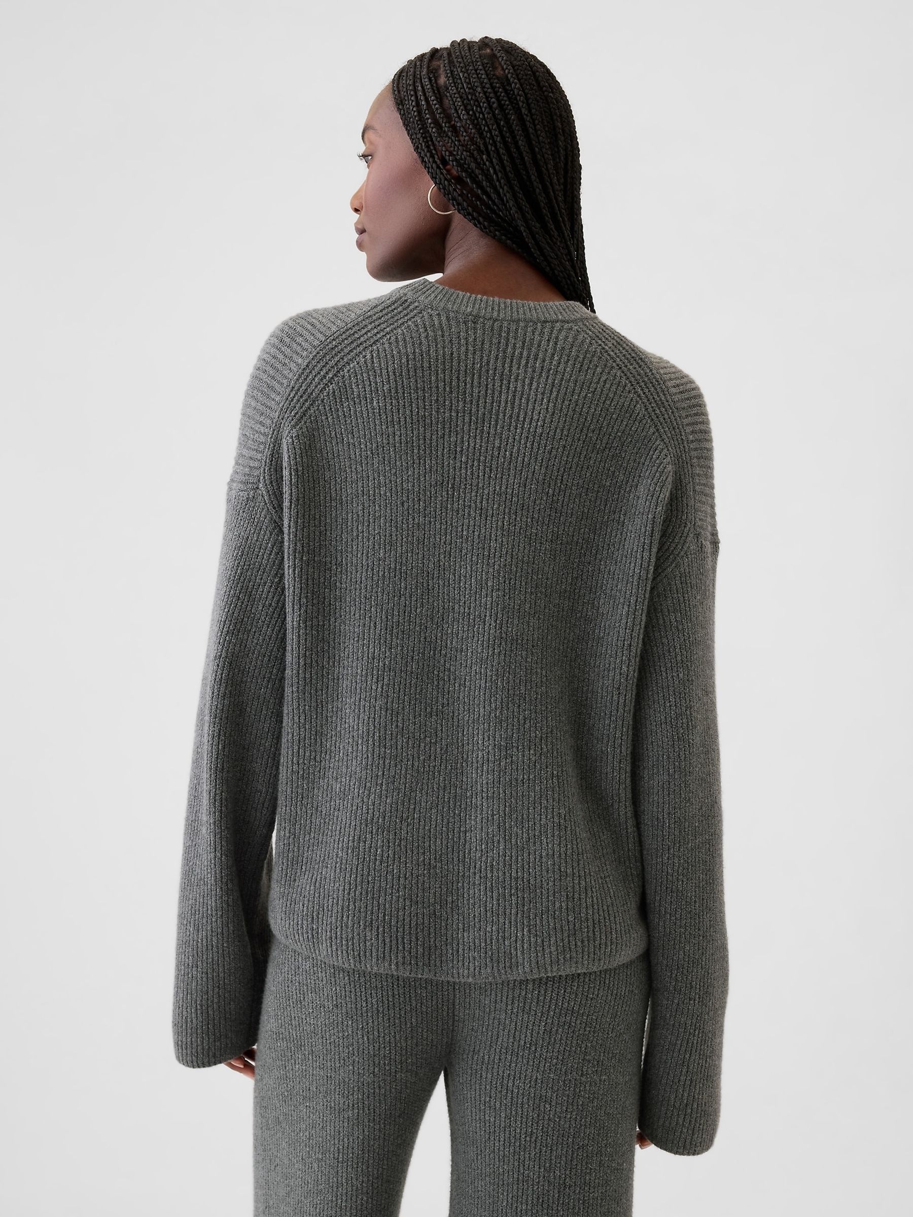 Grey CashSoft Oversized Shaker-Stitch Crew Neck Jumper - Image 2 of 5