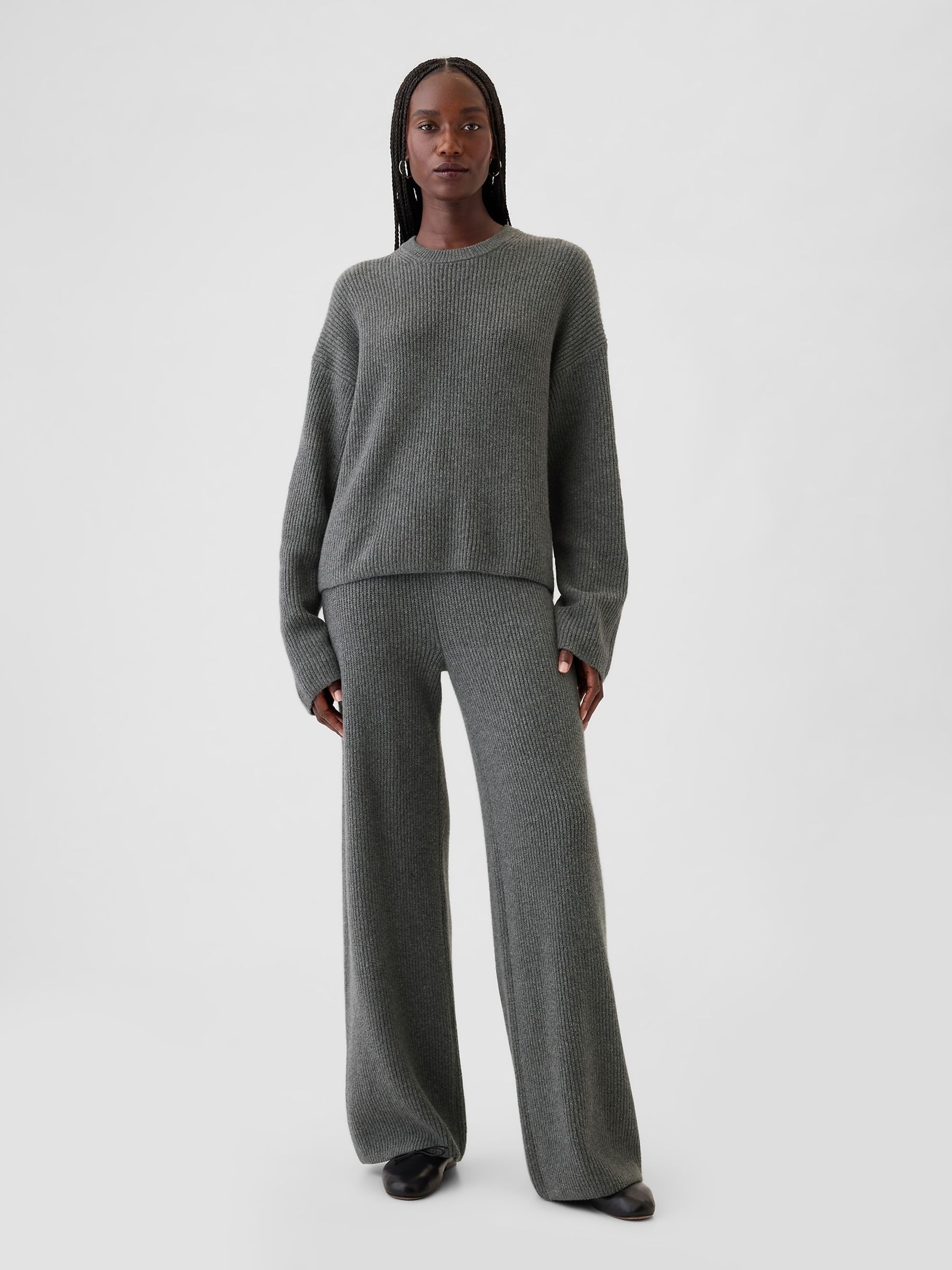 Grey CashSoft Oversized Shaker-Stitch Crew Neck Jumper - Image 3 of 5