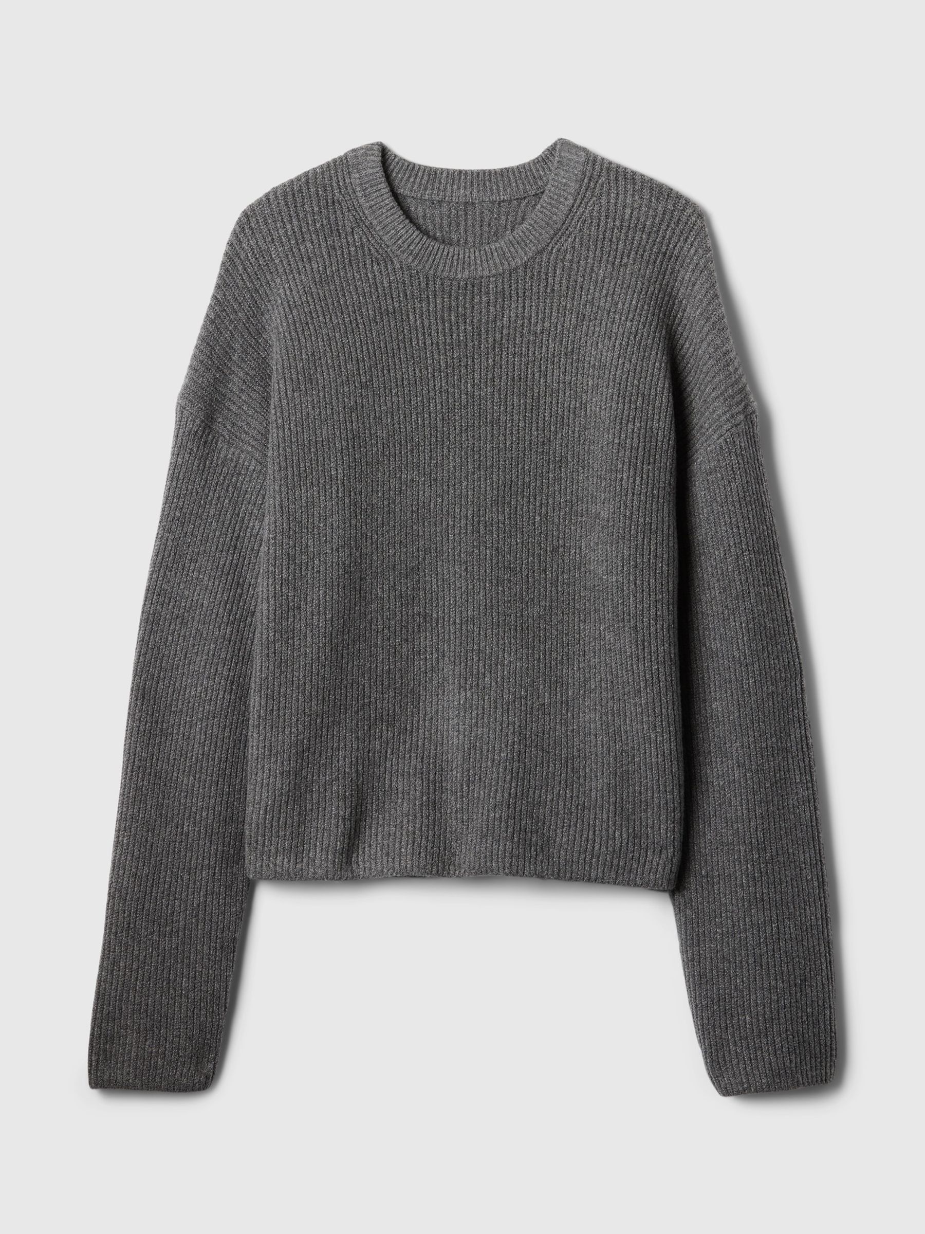 Grey CashSoft Oversized Shaker-Stitch Crew Neck Jumper - Image 4 of 5